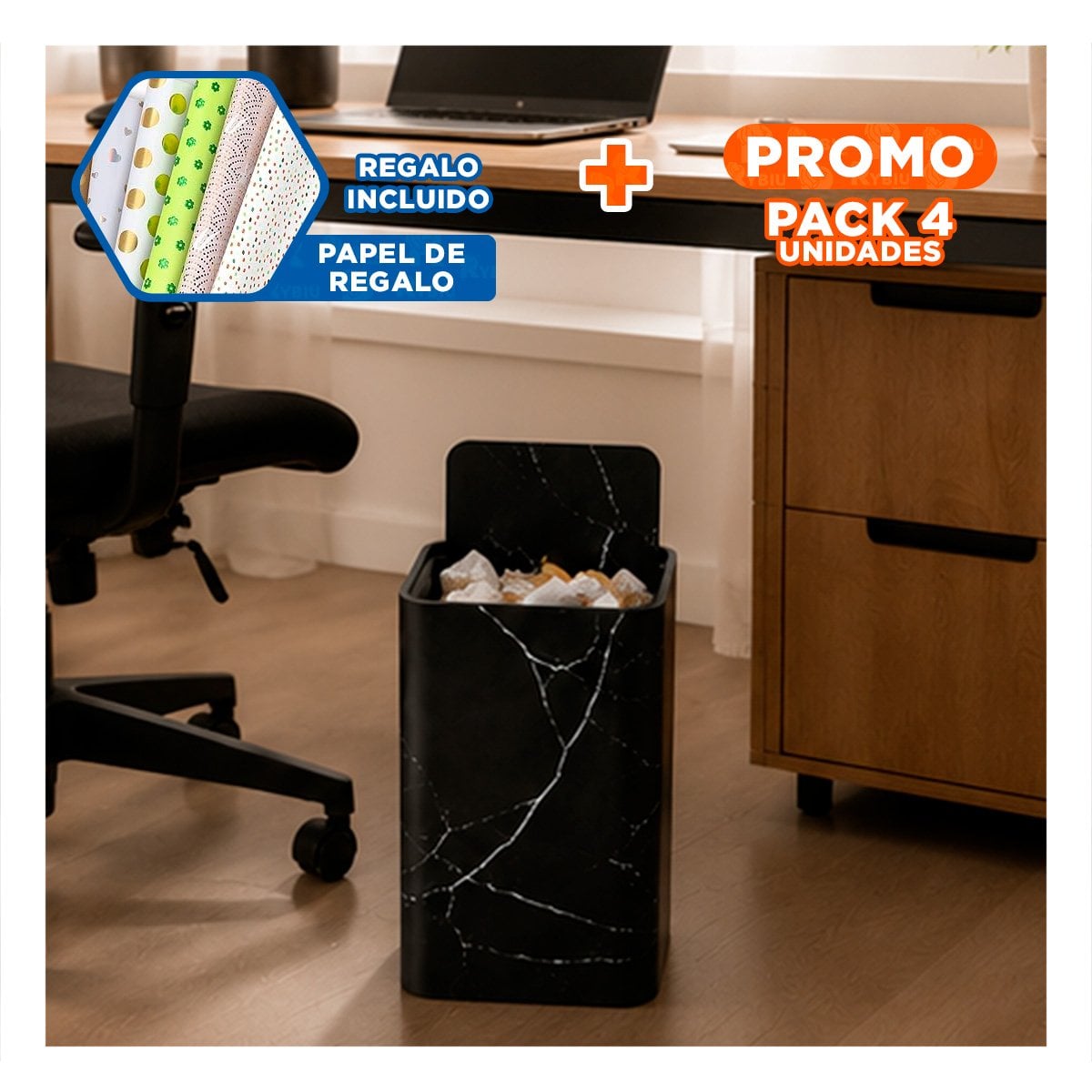 PACK4 RECOLECTOR PRACTICO DE RESIDUOS PARA COCINA COLOR NEGRO YPAPEL REGALO - 1
