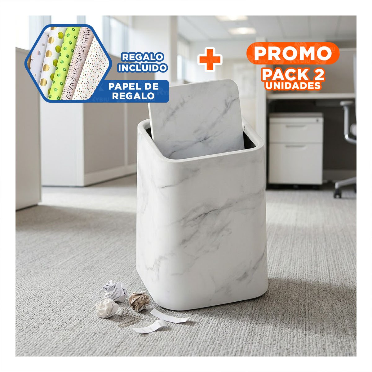 PACK2 CONTENEDOR PARA RESIDUOS EN HOGAR Y COCINA COLOR BLANCO YPAPEL REGALO - 1