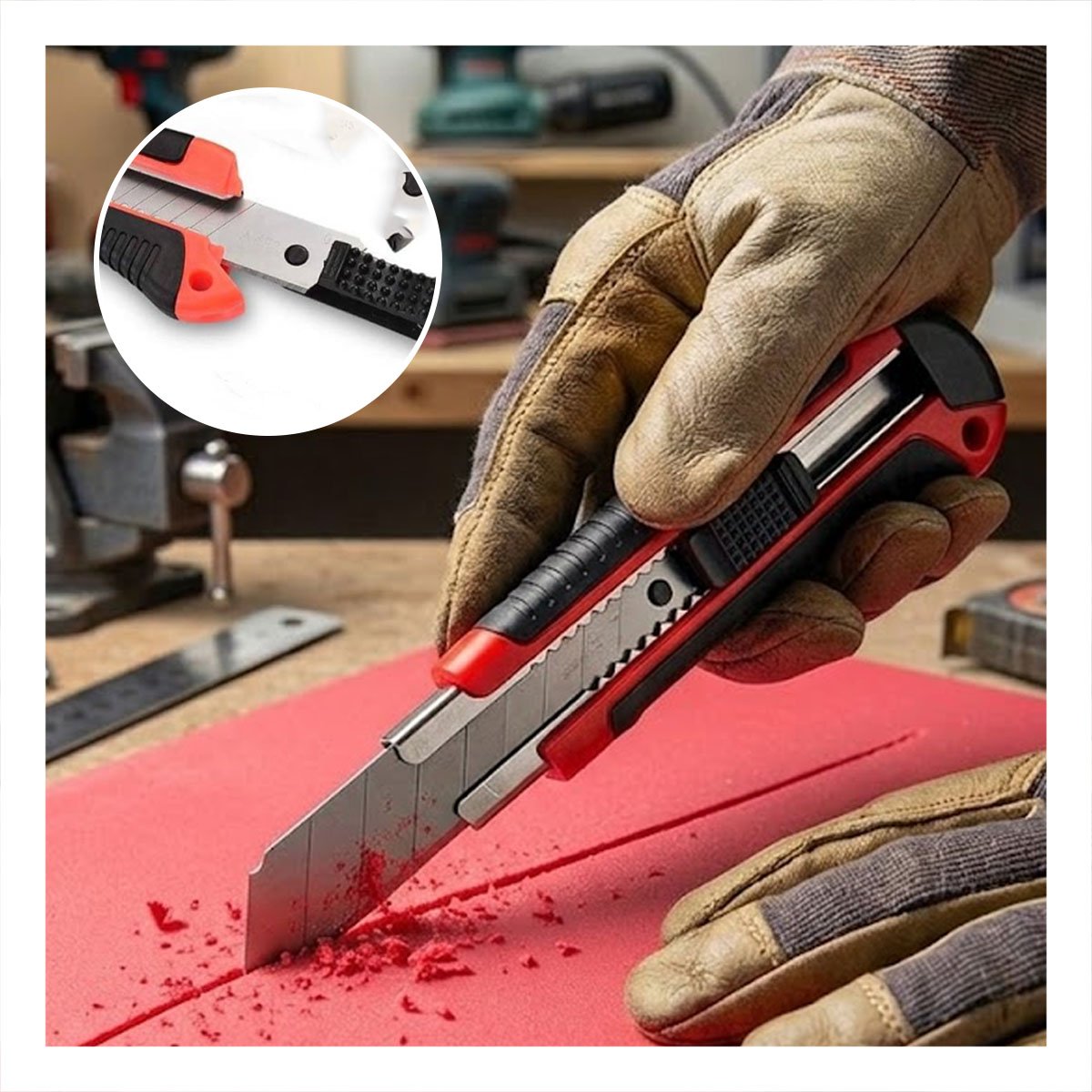 CORTADOR 18 MM RETRACTIL CON ESTUCHE ROJO PARA OFICINA MANUALIDADES Y TALLER Y PAPEL REGALO - 5