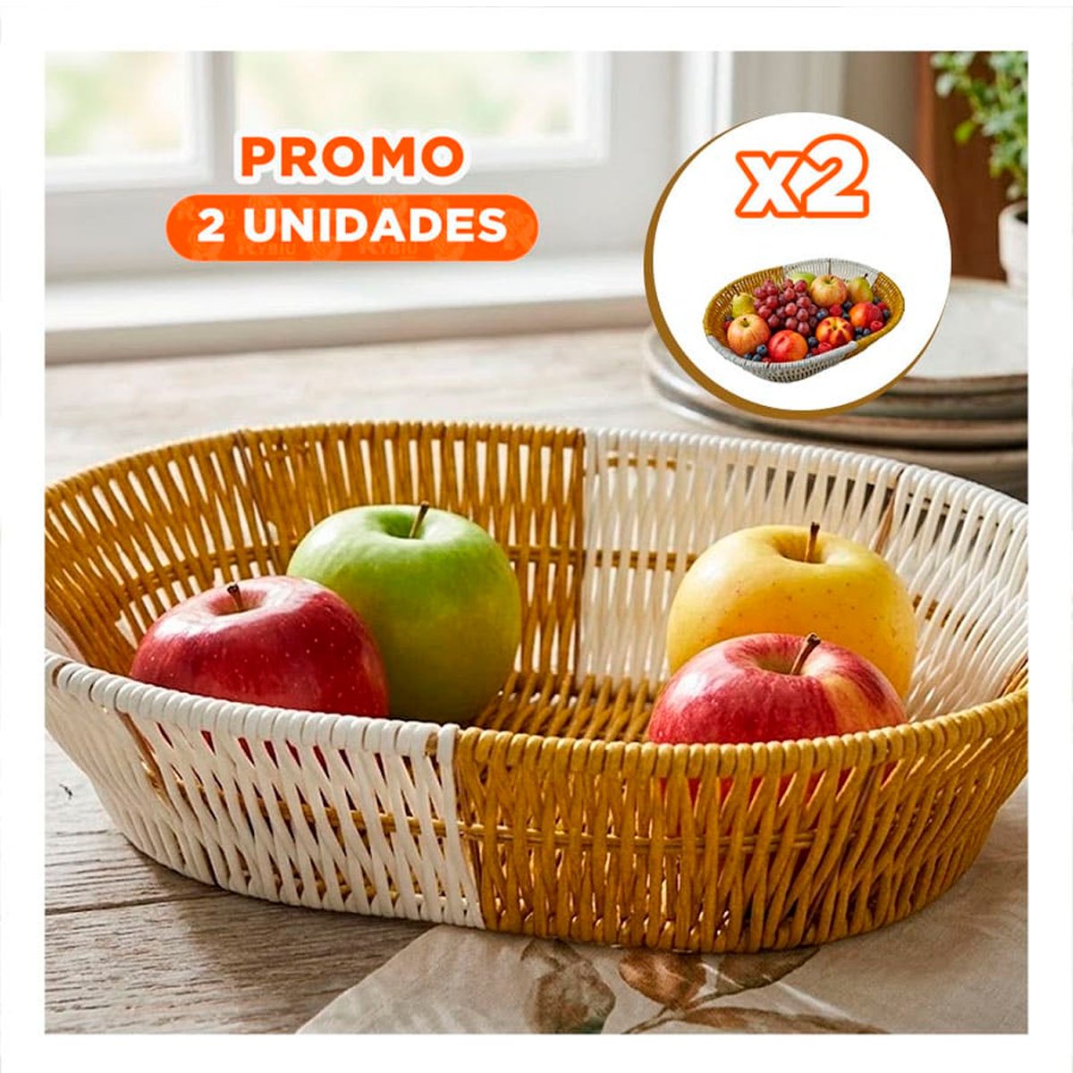 PACK2 CONTENEDOR COLOR MOSTAZA Y BLANCO CON FORMA OVALADA 27X21X7CM YREGALO STICKER - 1