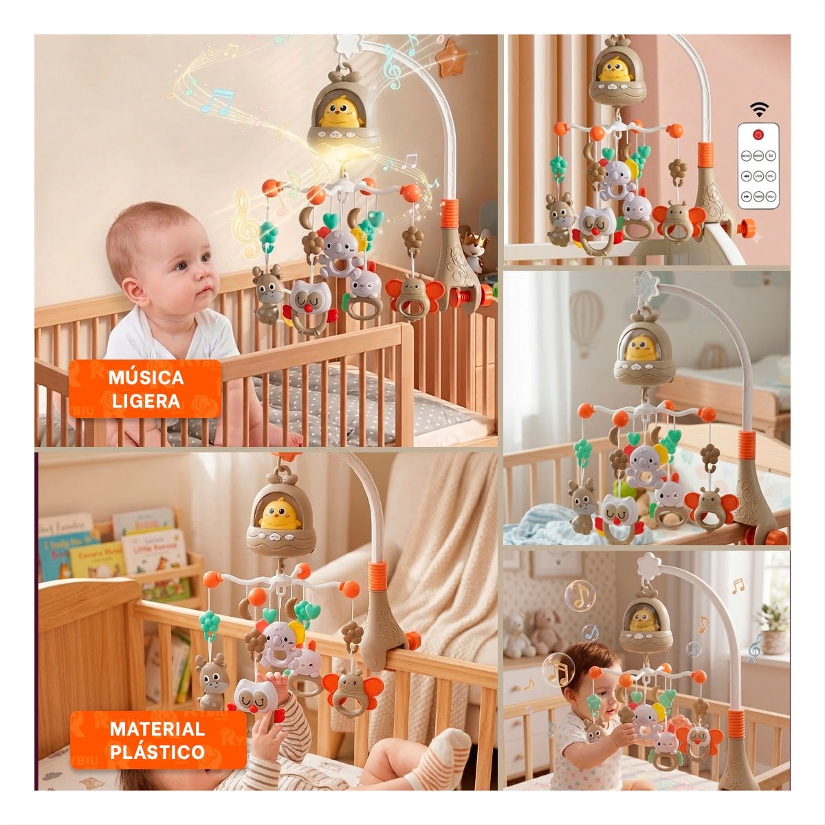 MOVIL PARA CUNA POLLO MARRON CON SONIDO MUSICAL PARA BEBE - 5