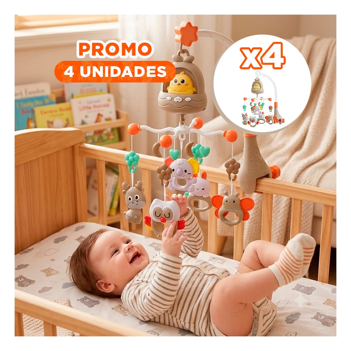 PACK4 COLGANTE INFANTIL PARA CUNA POLLO MARRON CON MELODIA MUSICAL - 1