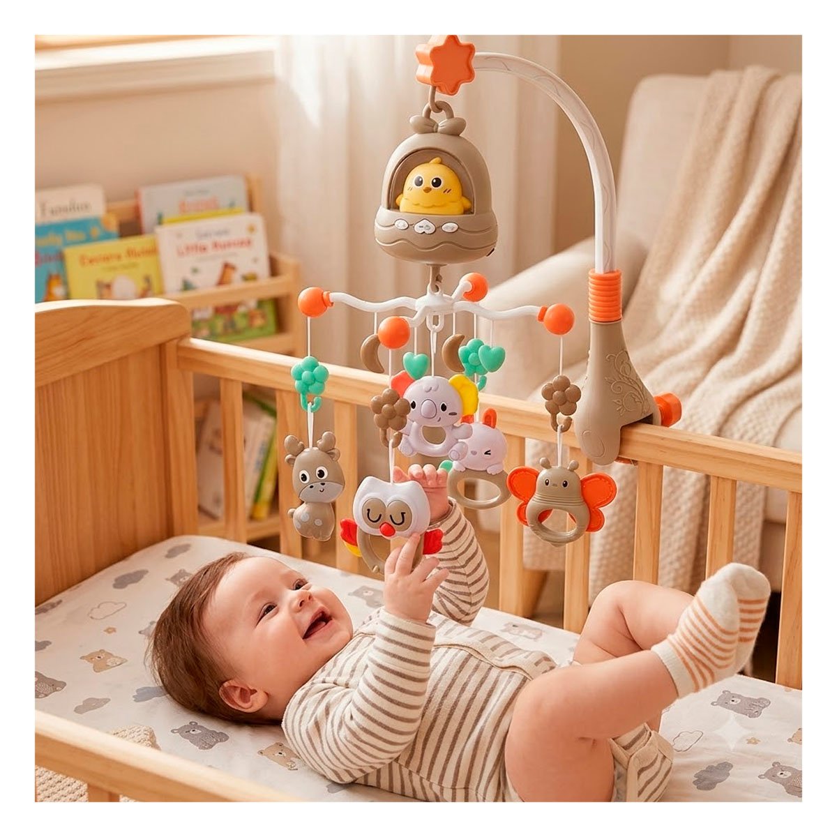 PACK4 COLGANTE INFANTIL PARA CUNA POLLO MARRON CON MELODIA MUSICAL - 5