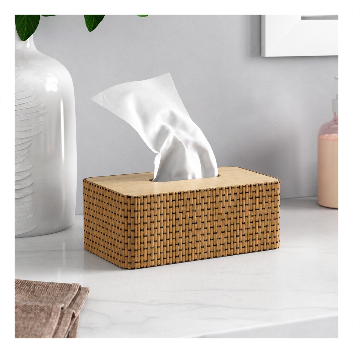 PACK2 PORTASERVILLETAS BAMBU CUADRITOS COLOR MOSTAZA PARA COCINA 21X13X8 CM - 2