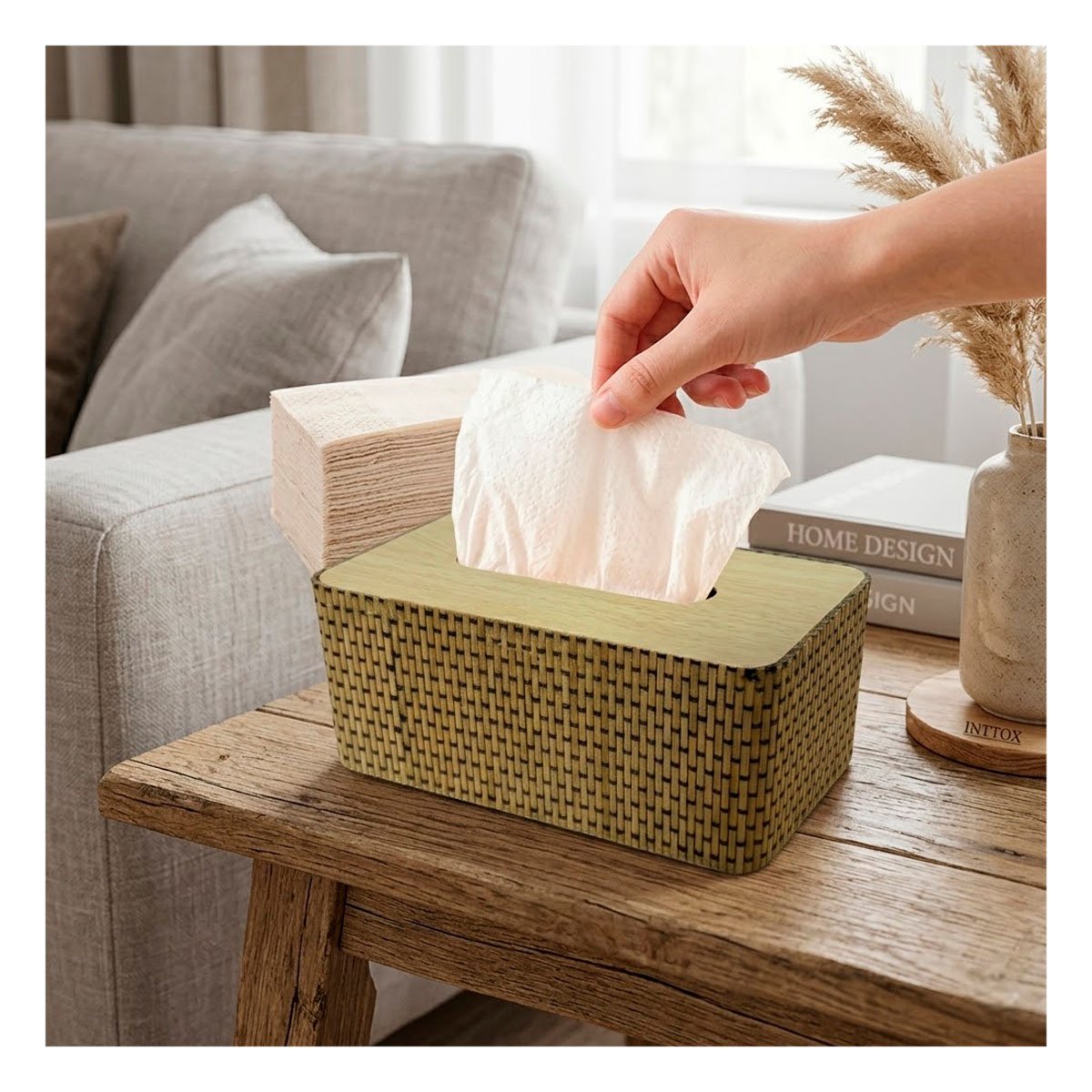PACK2 PORTASERVILLETAS BAMBU CUADRITOS COLOR MOSTAZA PARA COCINA 21X13X8 CM - 3