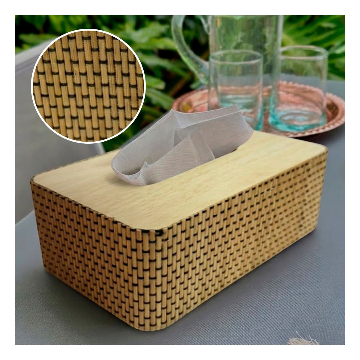 PACK2 PORTASERVILLETAS BAMBU CUADRITOS COLOR MOSTAZA PARA COCINA 21X13X8 CM - 5