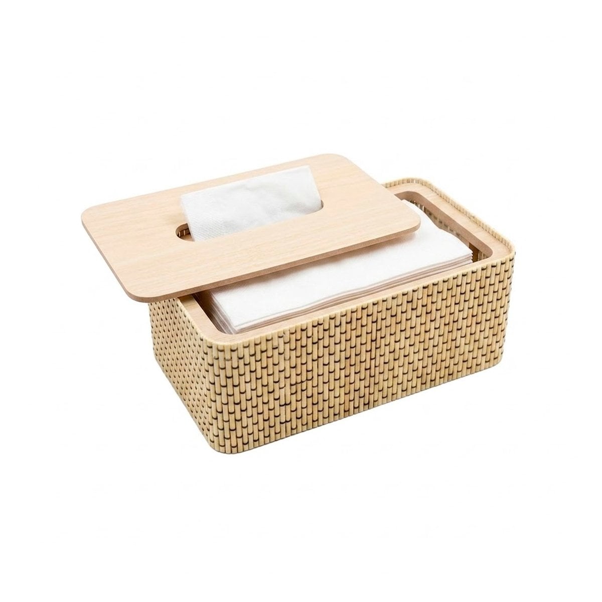 SOPORTE PARA SERVILLETAS BAMBU CUADRITOS COLOR MOSTAZA CLARO 21X13X8 CM YREGALO STICKER - 1