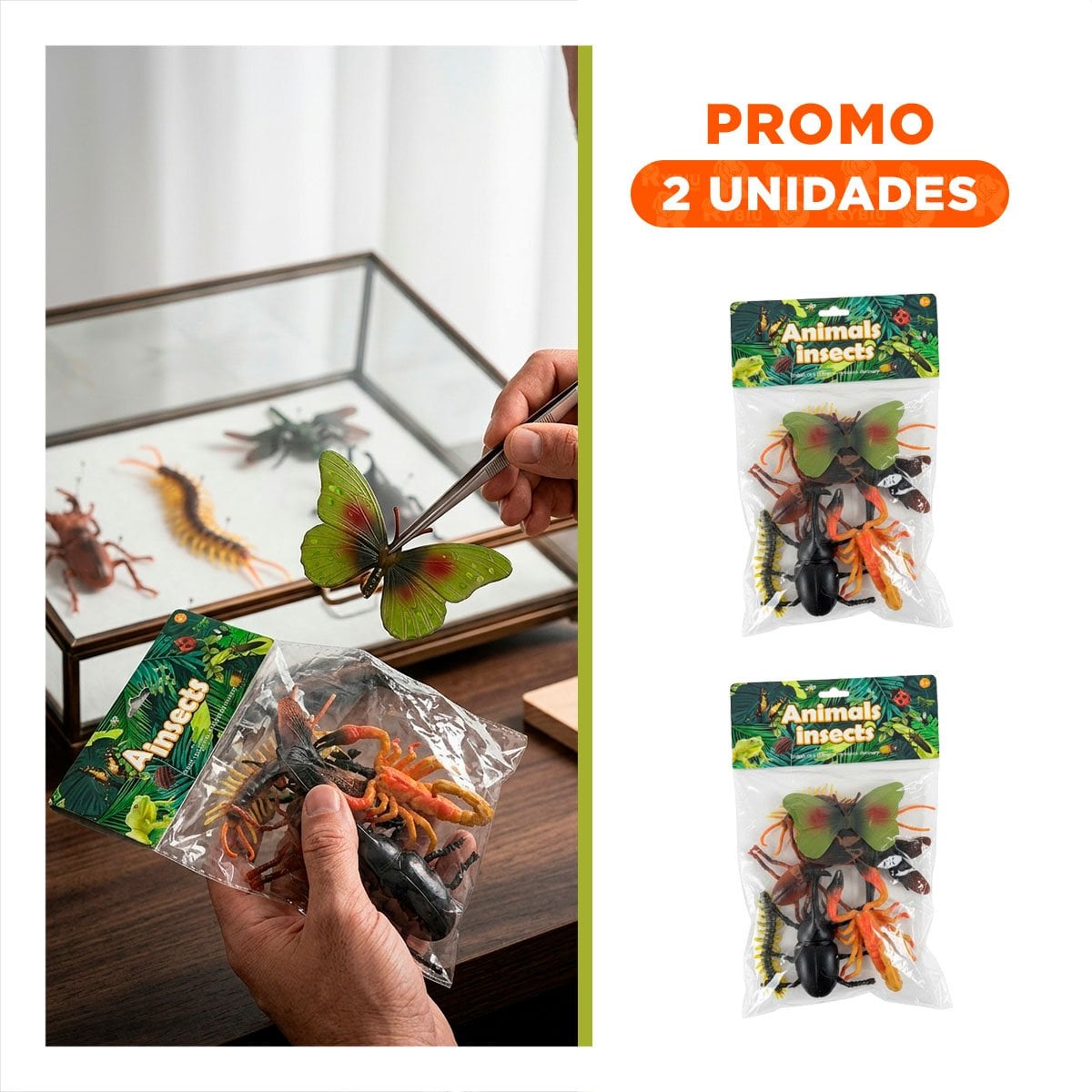 PACK2 BOLSA DE ANIMALES INSECTOS 6 PZS MULTICOLOR PARA JUEGO EDUCATIVO INFANTIL - 1