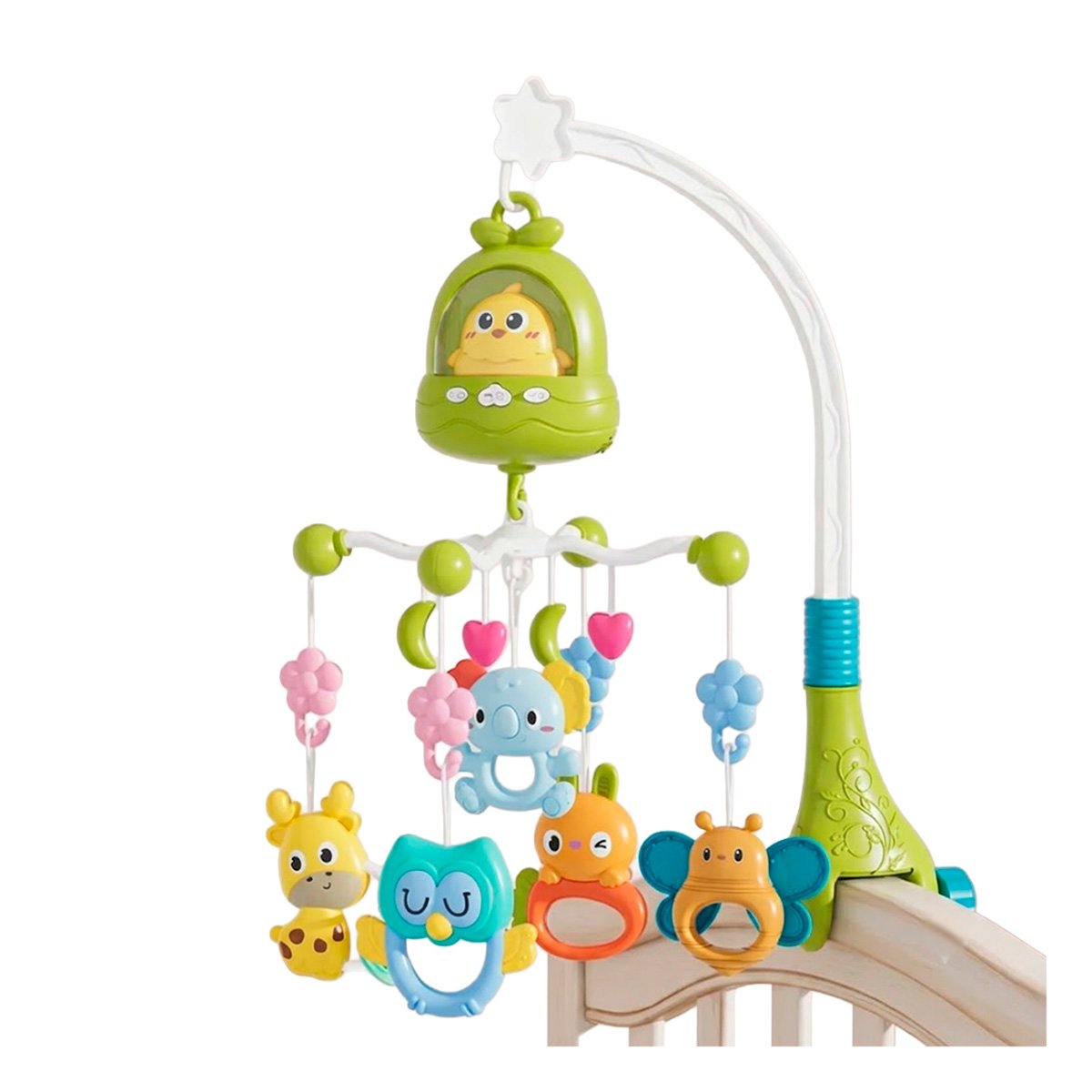 PACK6 MOVIL SONORO POLLO VERDE PARA CUNA Y DORMITORIO DEL BEBE YREGALO STICKER - 2