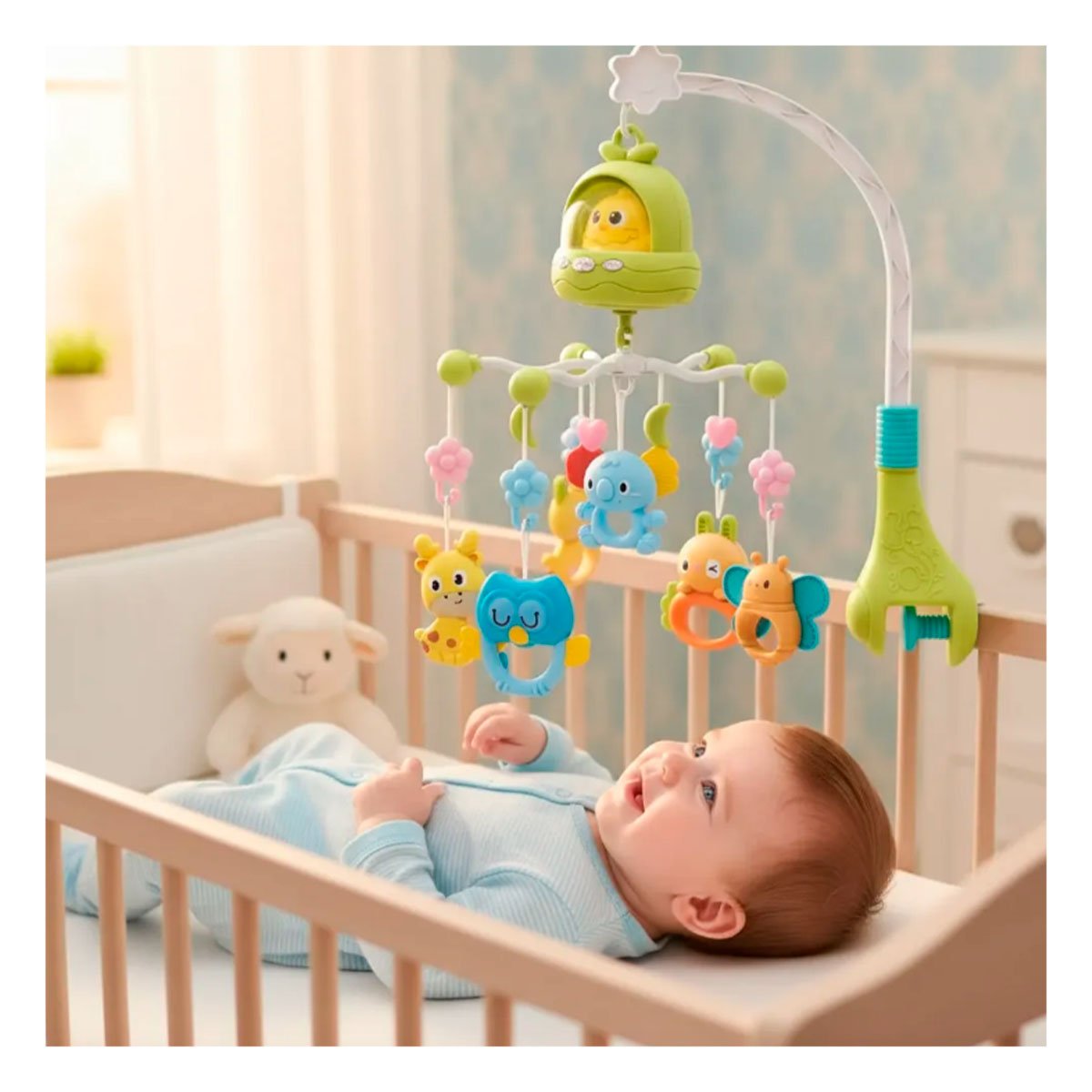 PACK6 MOVIL SONORO POLLO VERDE PARA CUNA Y DORMITORIO DEL BEBE YREGALO STICKER - 3