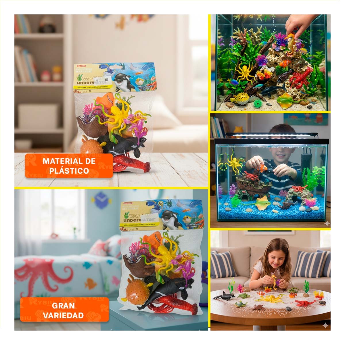 PAQUETE DE FIGURAS ANIMALES MARINOS 14 PZS MULTICOLOR PARA NINOS EN CASA Y LIGAS REGALO - 1