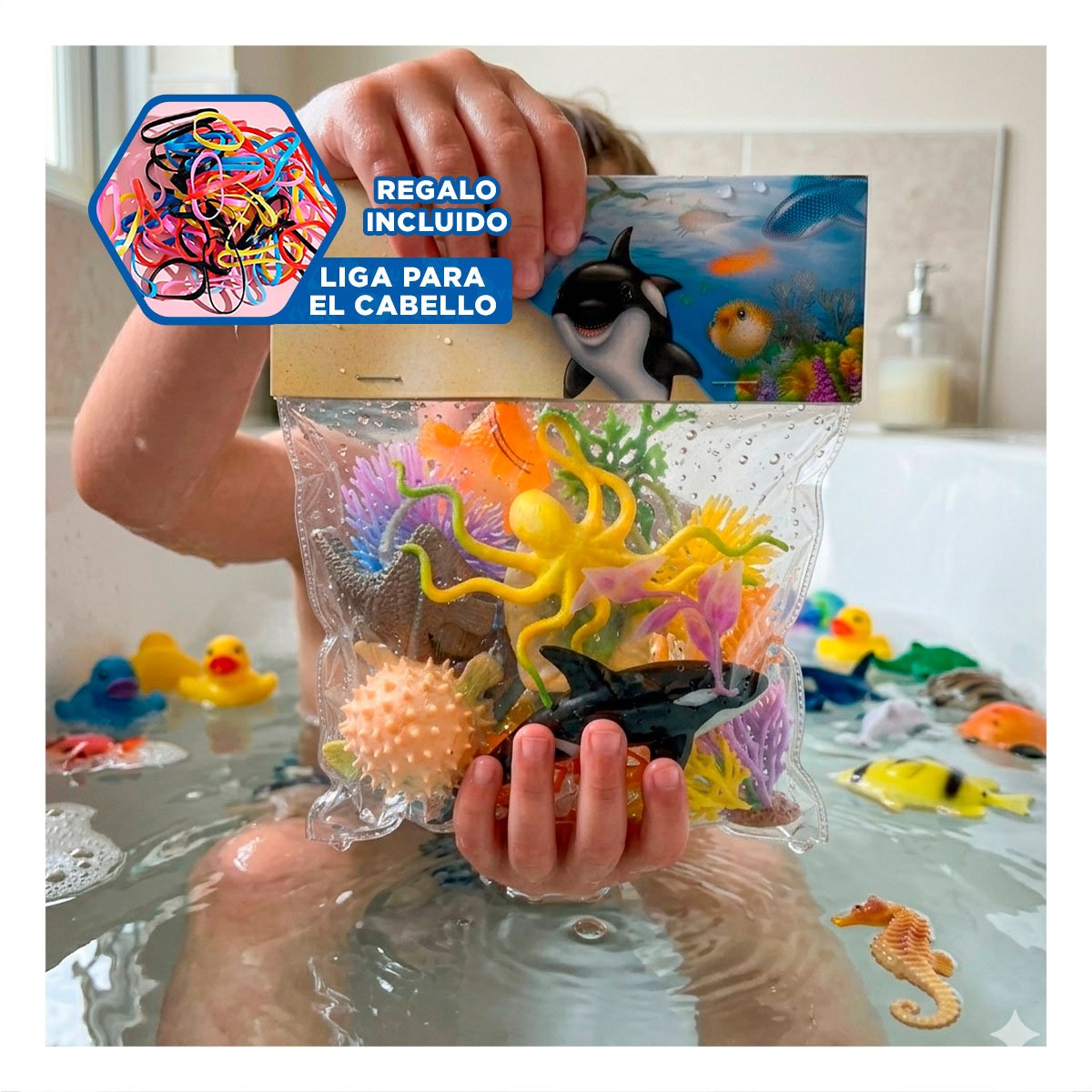 PAQUETE DE FIGURAS ANIMALES MARINOS 14 PZS MULTICOLOR PARA NINOS EN CASA Y LIGAS REGALO - 2