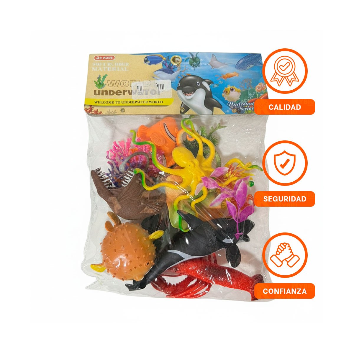 PAQUETE DE FIGURAS ANIMALES MARINOS 14 PZS MULTICOLOR PARA NINOS EN CASA Y LIGAS REGALO - 5