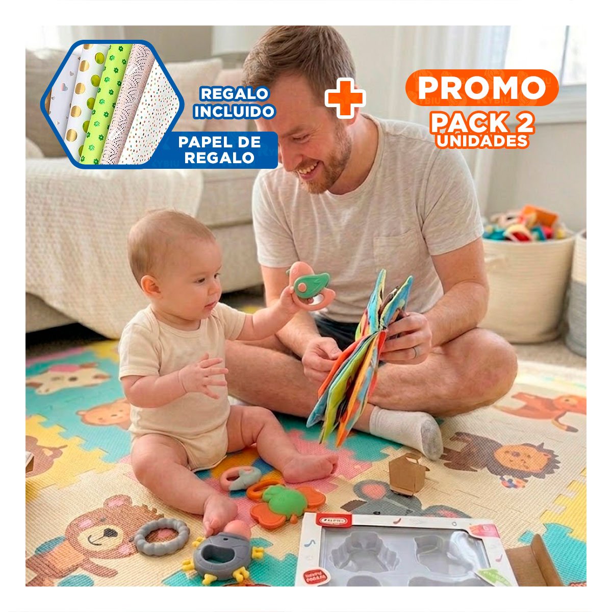 PACK2 JUGUETES INFANTILES CON SONIDO MULTICOLOR 4 PIEZAS PARA BEBE YPAPEL REGALO - 1