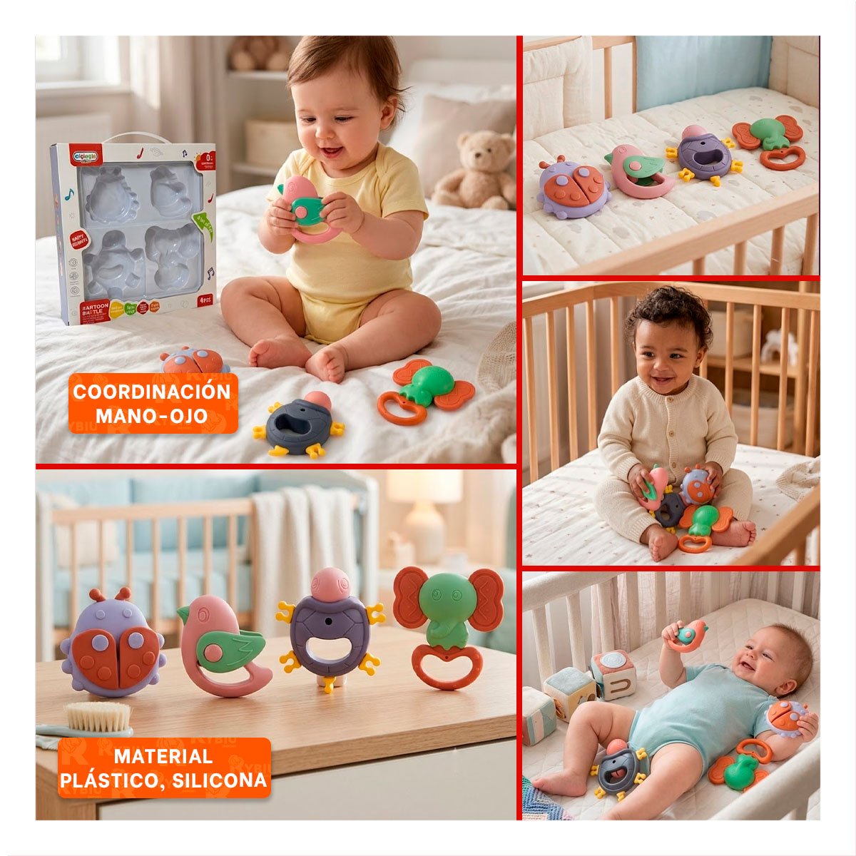 PACK2 JUGUETES INFANTILES CON SONIDO MULTICOLOR 4 PIEZAS PARA BEBE YPAPEL REGALO - 3