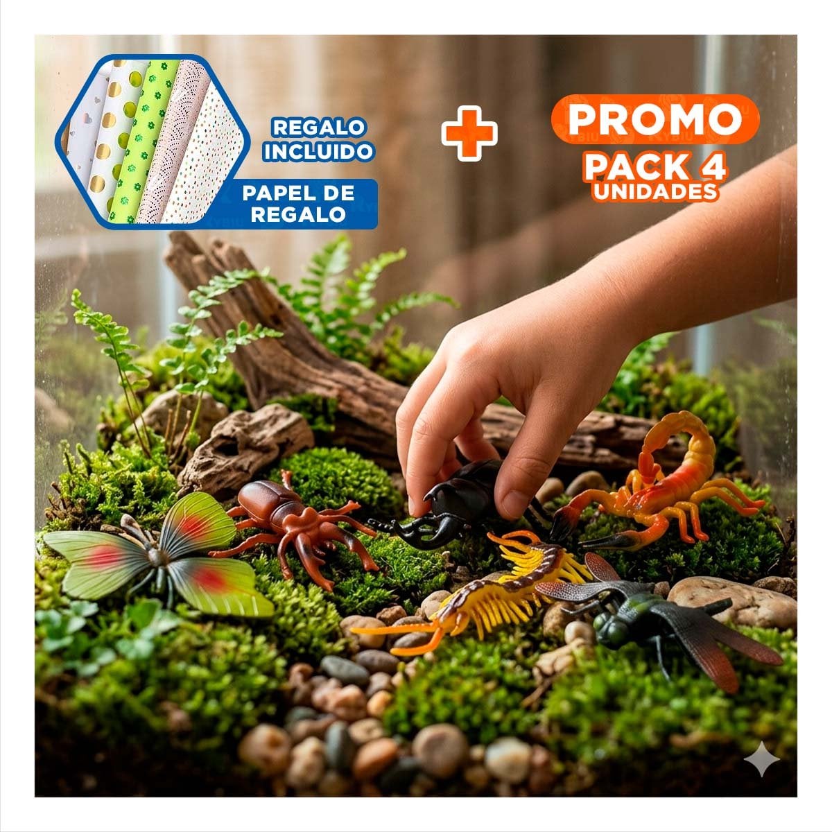 PACK4 BOLSA DIDACTICA DE ANIMALES INSECTOS 6 PZS MULTICOLOR PARA USO DIARIO YPAPEL REGALO - 1