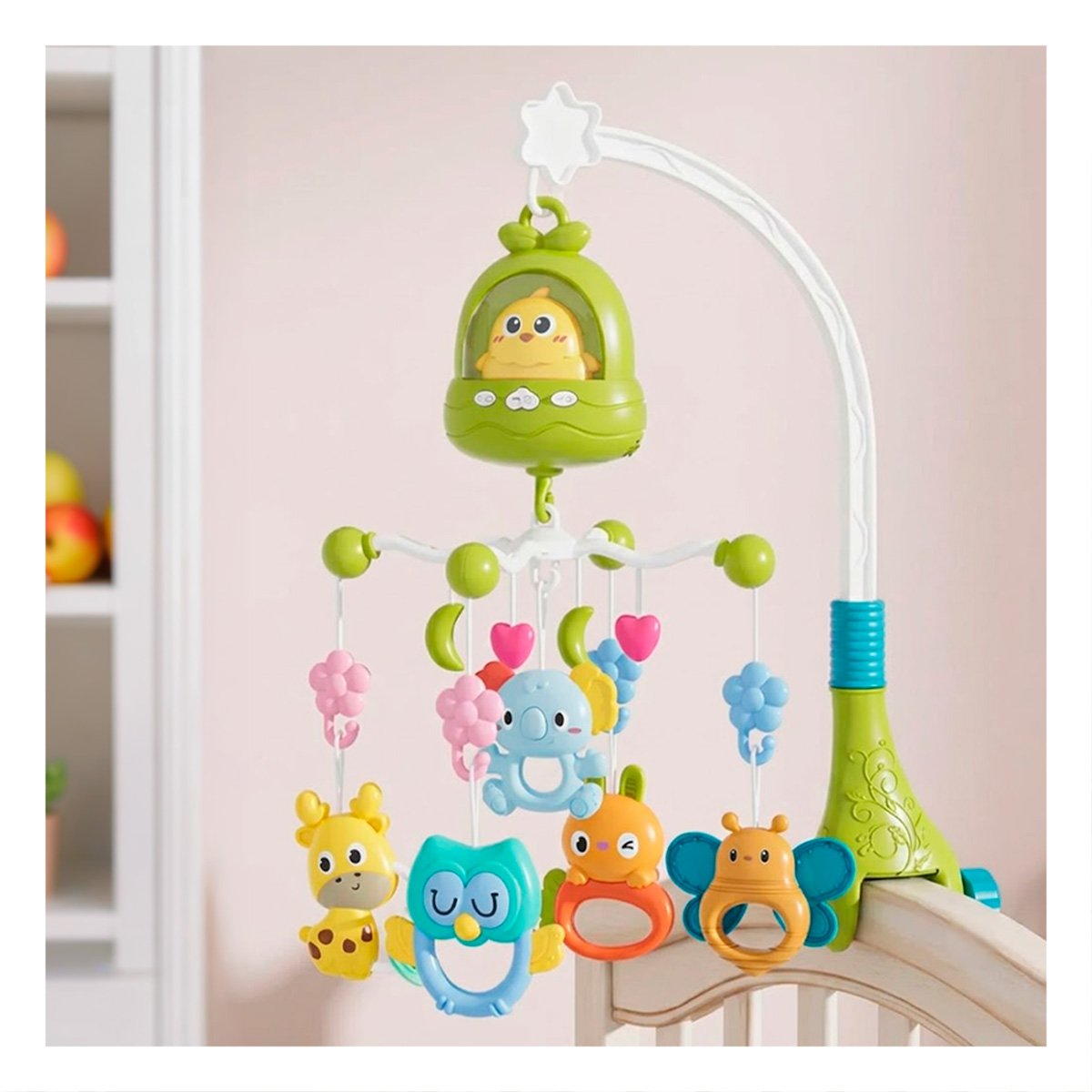 MOVIL INFANTIL POLLO VERDE CON MELODIA PARA CUNA Y DORMITORIO Y STICKY - 3