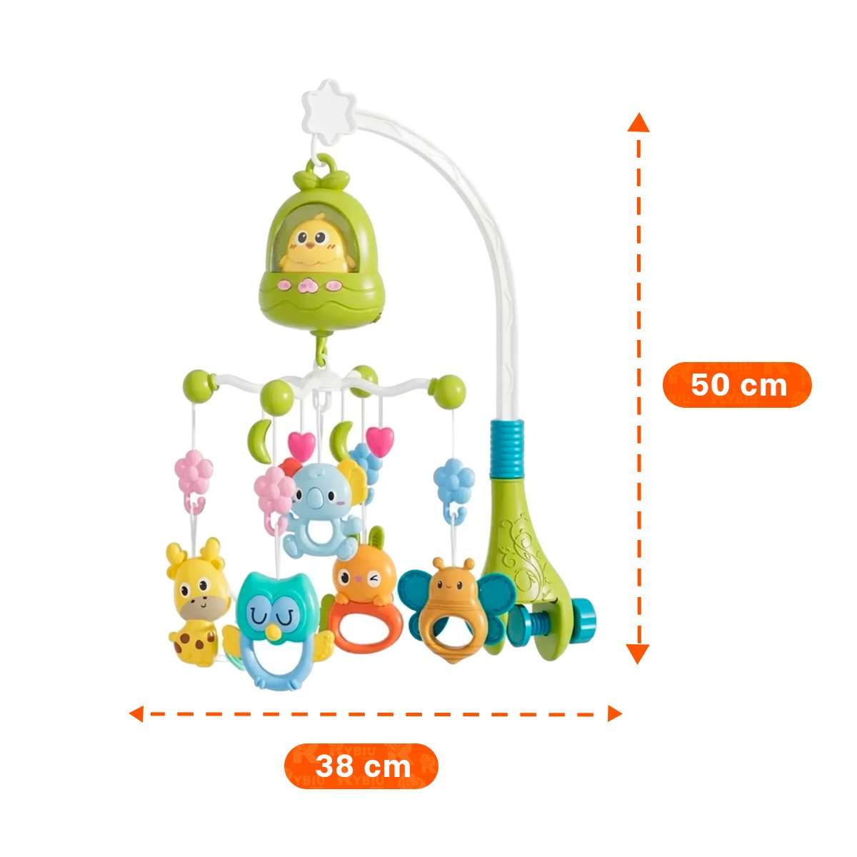 MOVIL INFANTIL POLLO VERDE CON MELODIA PARA CUNA Y DORMITORIO Y STICKY - 4