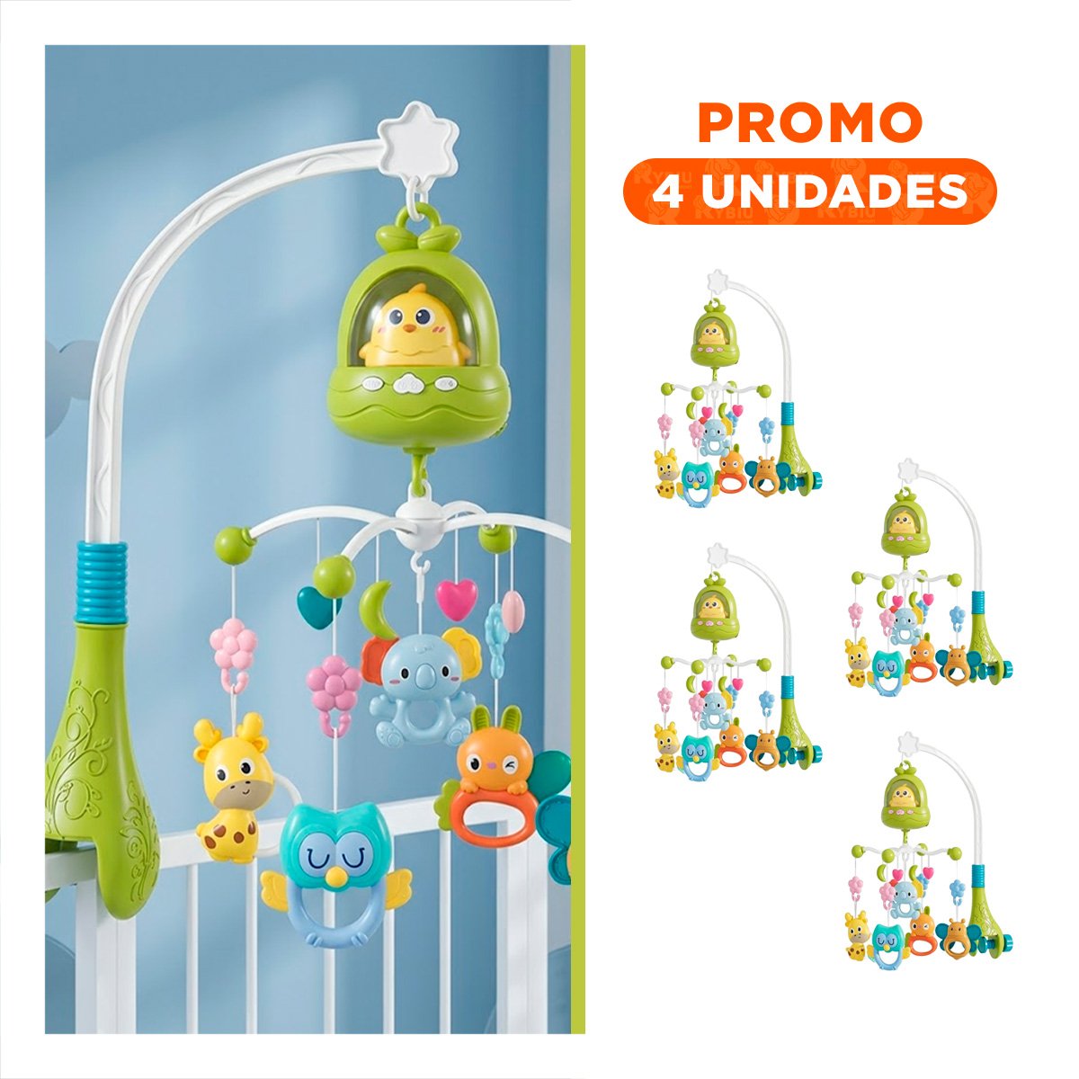 PACK4 COLGANTE INFANTIL PARA CUNA POLLO VERDE CON MELODIA MUSICAL - 1