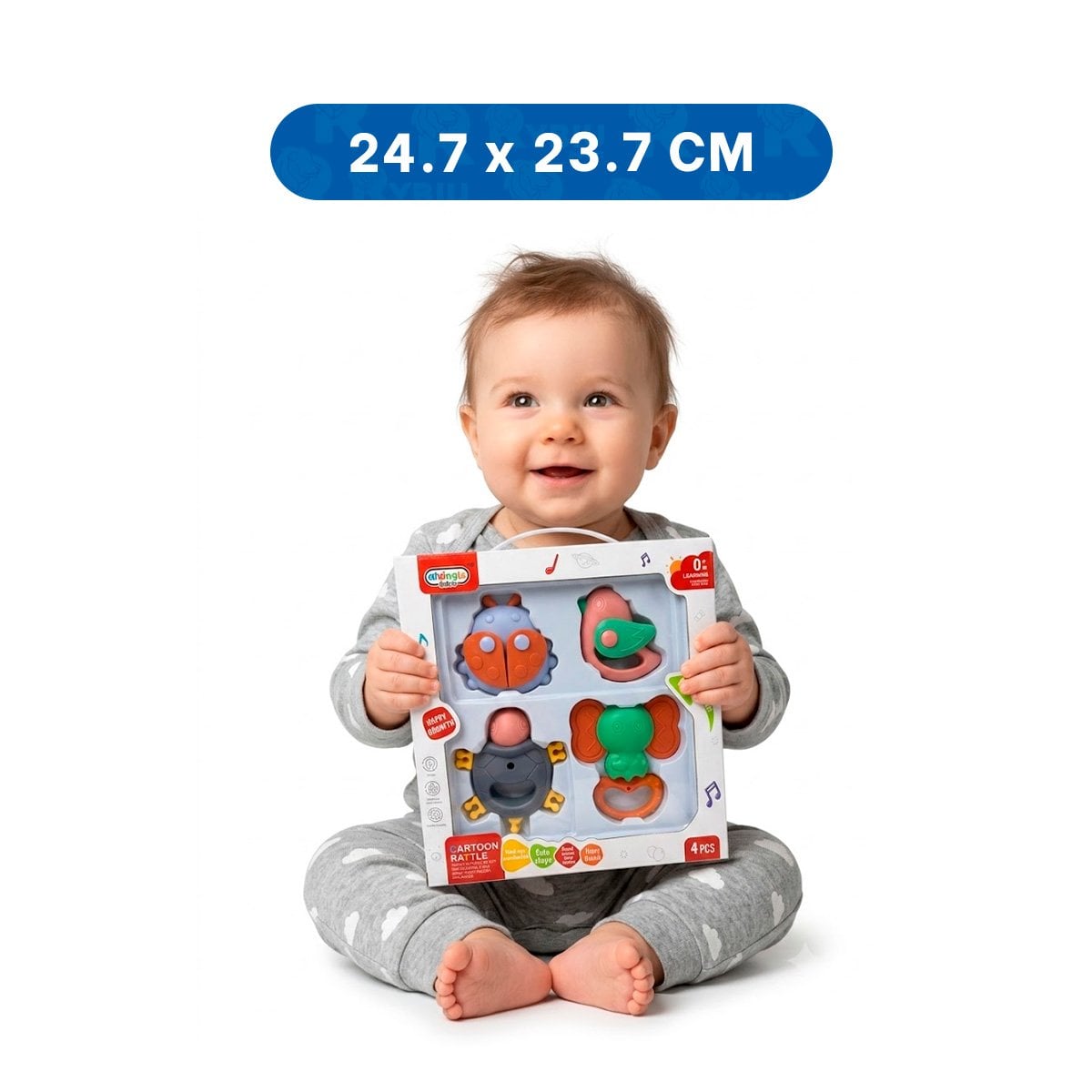JUGUETES PARA BEBE MULTICOLOR CON ESTIMULACION SENSORIAL 4 PIEZAS Y REGALO STICKER - 4