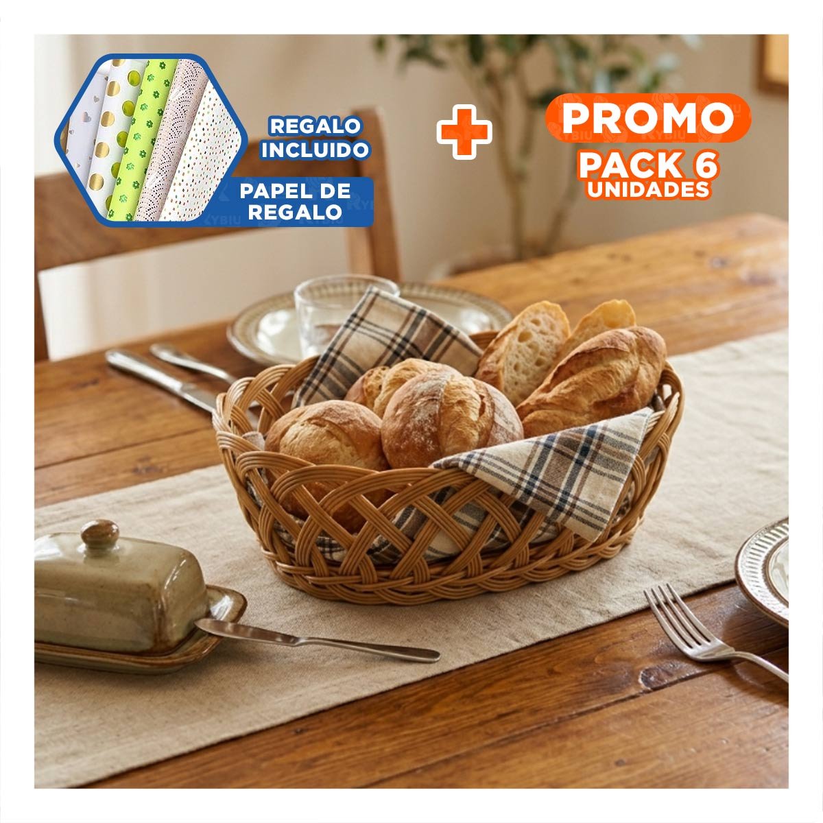 PACK6 CESTA DECORATIVA OVALADA MOSTAZA PARA ESPACIOS DEL HOGAR 29,5X21X10 CM YPAPEL REGALO - 1