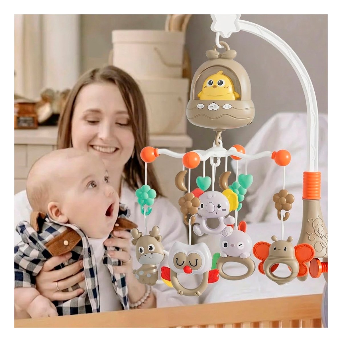 PACK4 JUGUETE SONORO POLLO MARRON PARA BEBE CON MUSICA PARA CUNA YPAPEL REGALO - 2