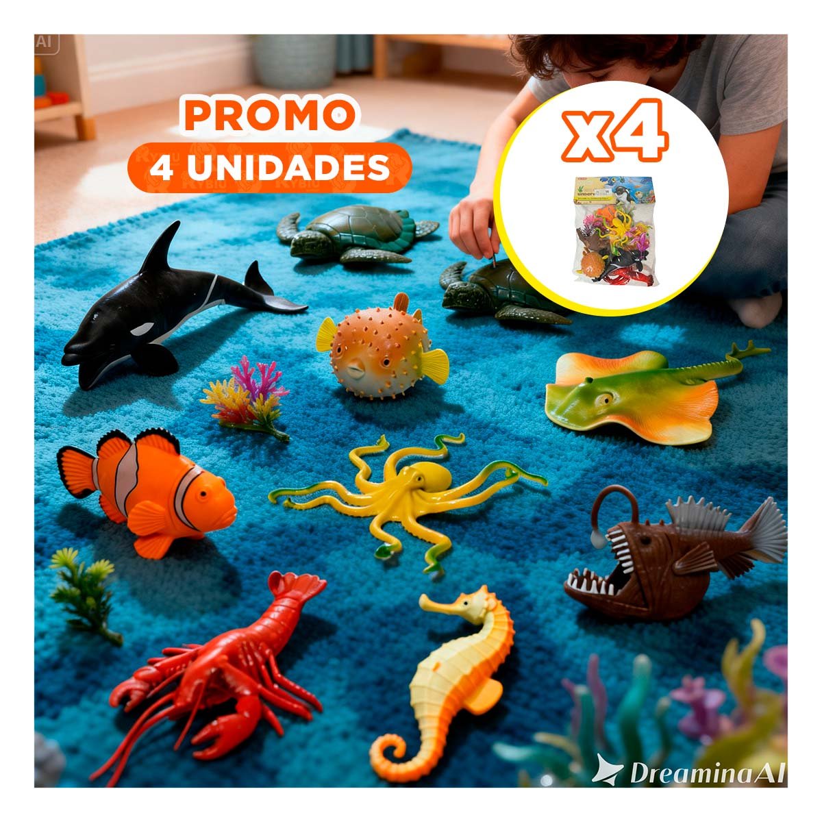 PACK4 ESTUCHE DE ANIMALES MARINOS 14 PZS PARA JUEGO EDUCATIVO INFANTIL YREGALO STICKER - 1