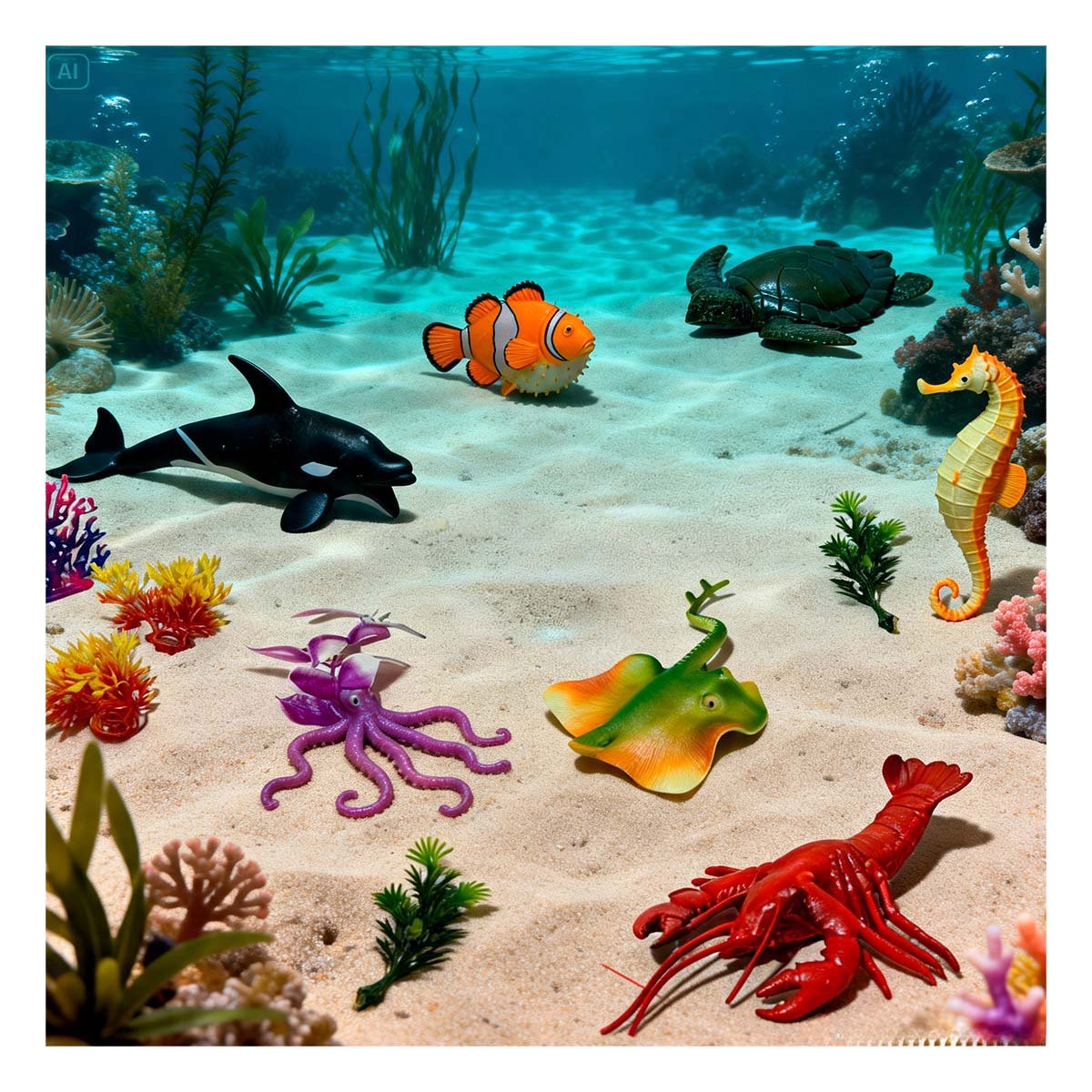 PACK4 ESTUCHE DE ANIMALES MARINOS 14 PZS PARA JUEGO EDUCATIVO INFANTIL YREGALO STICKER - 5