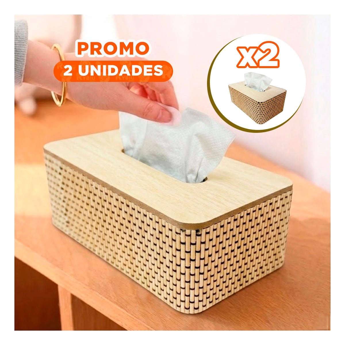 PACK2 SOPORTE DE MESA PARA SERVILLETAS MOSTAZA CLARO EN BAMBU 21X13X8 CM YPAPEL REGALO - 1