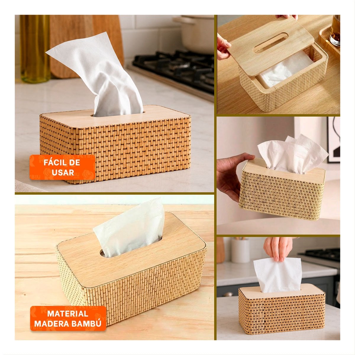 PACK2 SOPORTE DE MESA PARA SERVILLETAS MOSTAZA CLARO EN BAMBU 21X13X8 CM YPAPEL REGALO - 3