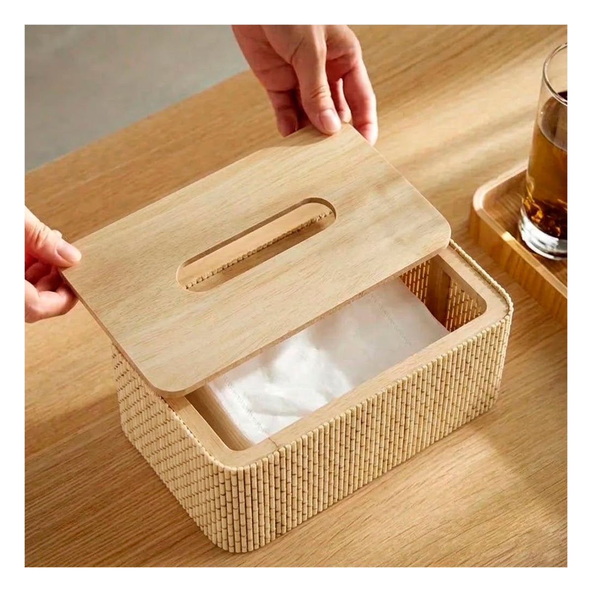 PACK2 SOPORTE DE MESA PARA SERVILLETAS MOSTAZA CLARO EN BAMBU 21X13X8 CM YPAPEL REGALO - 5