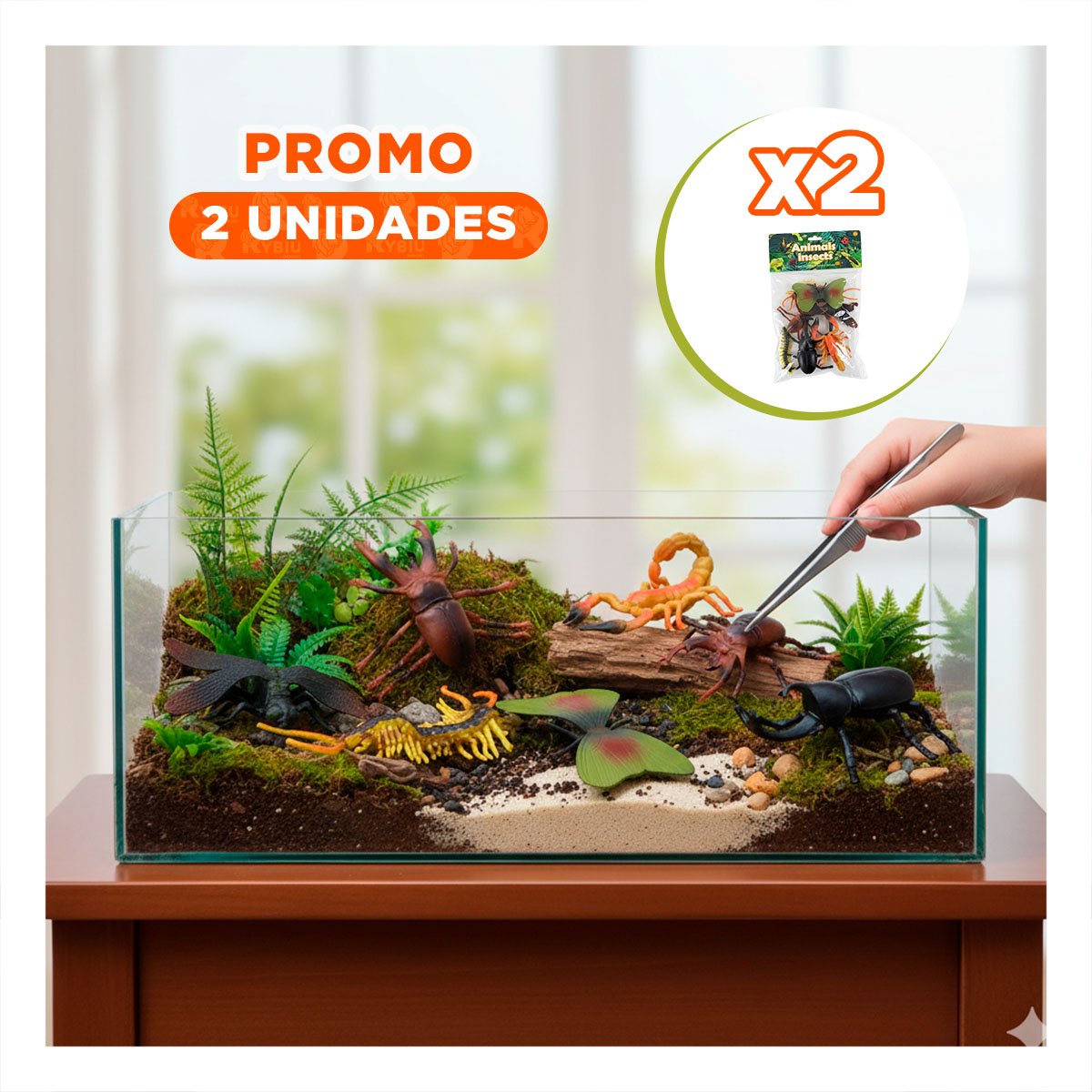 PACK2 PAQUETE INFANTIL DE ANIMALES INSECTOS 6 PZS MULTICOLOR PARA JUEGOS YREGALO STICKER - 1