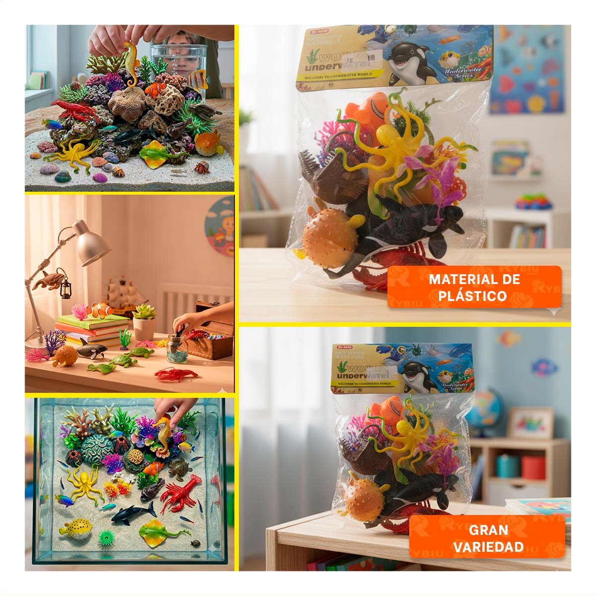 SET DIDACTICO DE ANIMALES MARINOS 14 PZS MULTICOLOR PARA USO DIARIO Y STICKY - 2