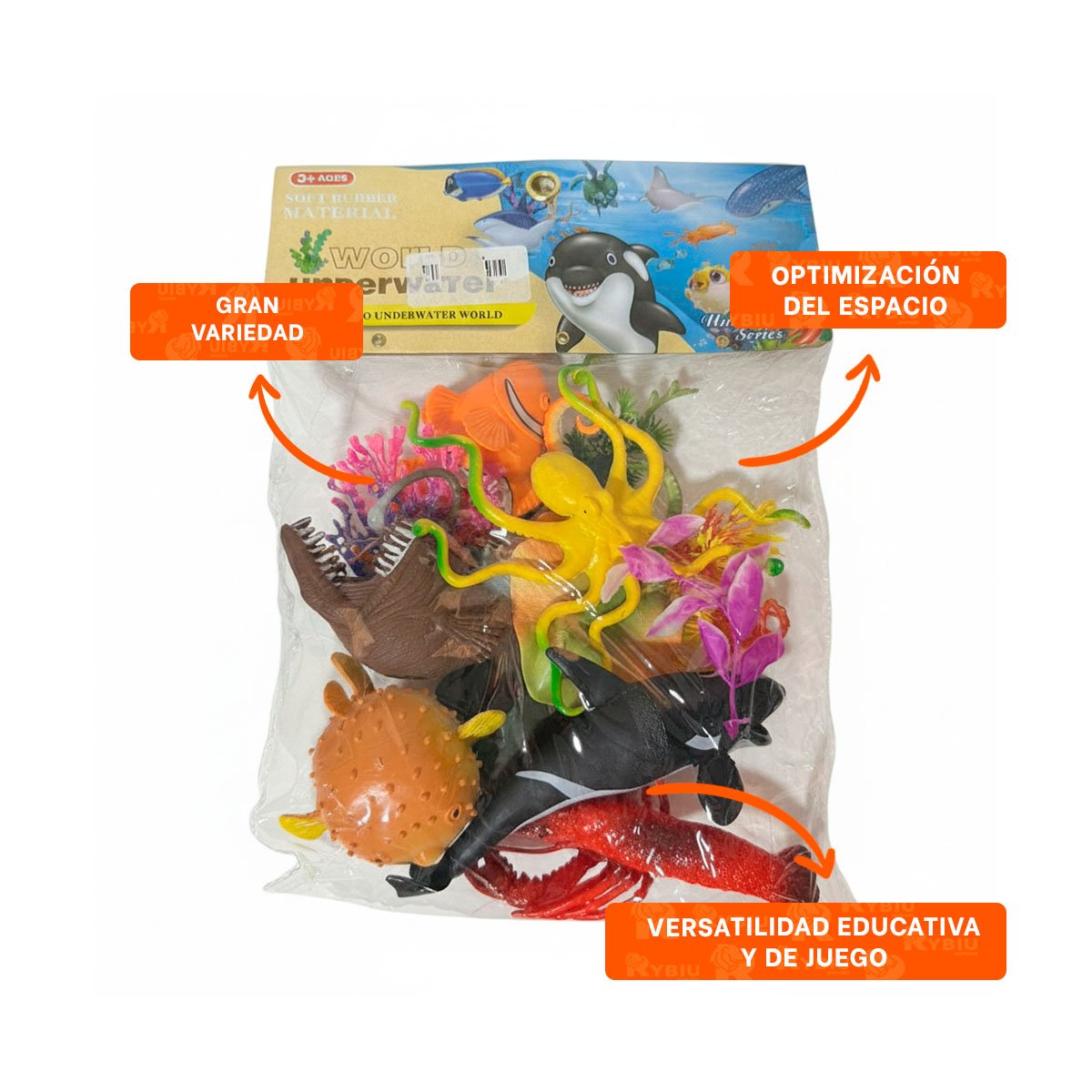 SET DIDACTICO DE ANIMALES MARINOS 14 PZS MULTICOLOR PARA USO DIARIO Y STICKY - 5