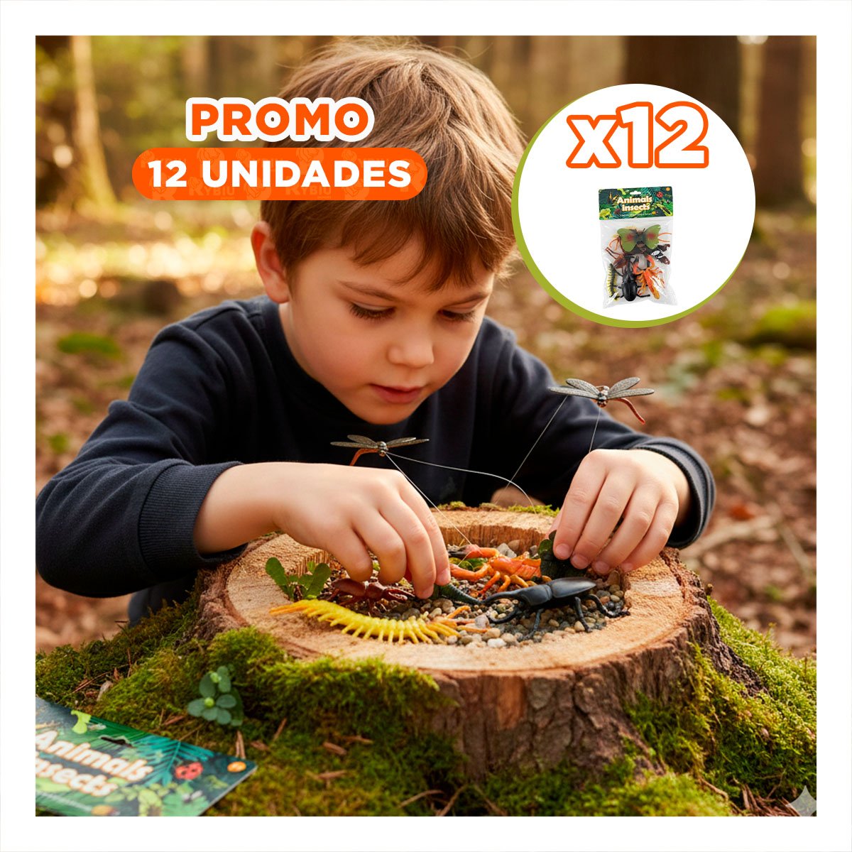 PACK12 ESTUCHE DIDACTICO CON ANIMALES INSECTOS 6 PZS MULTICOLOR PARA DIVERSION INFANTIL - 1