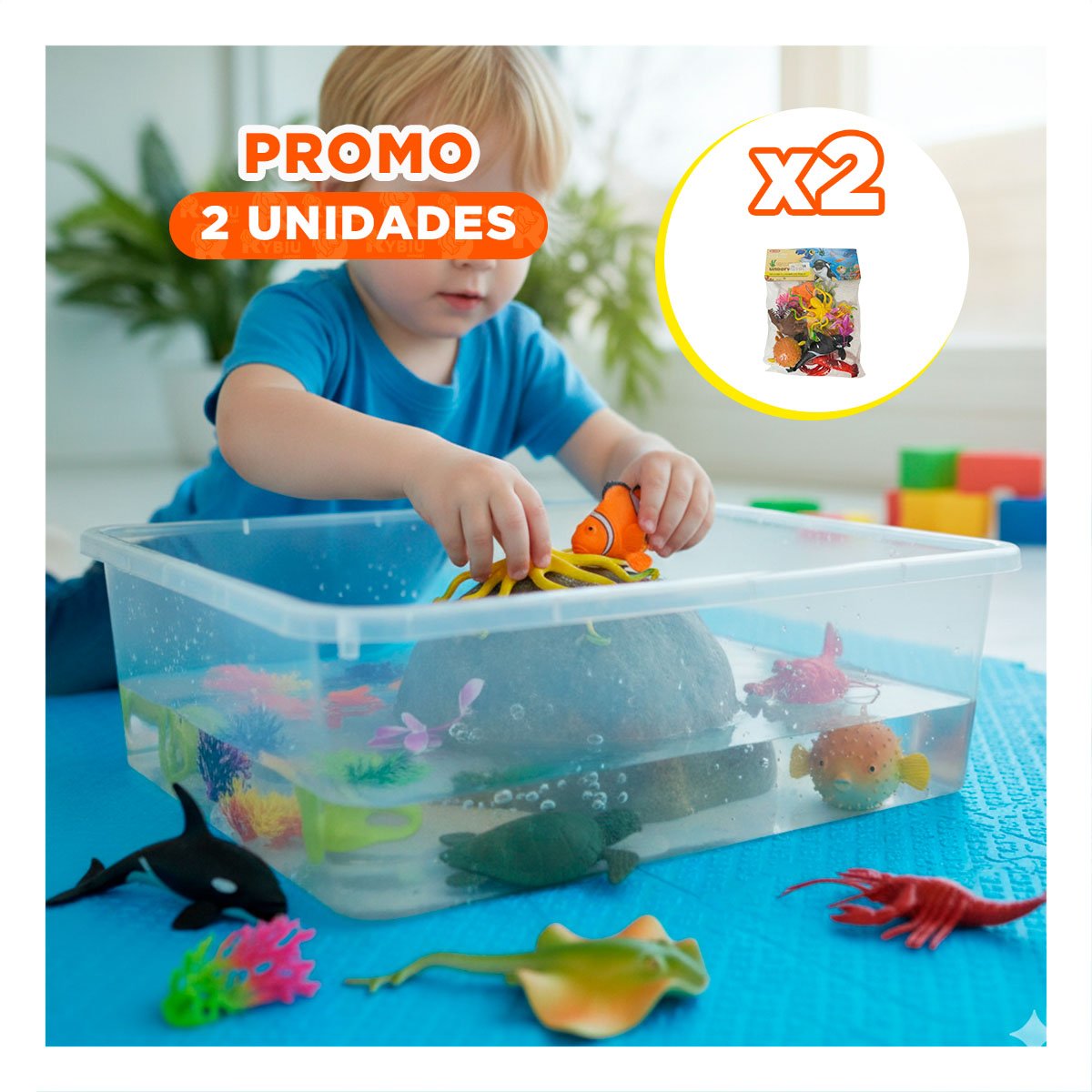 PACK2 BOLSA DE ANIMALES MARINOS 14 PZS MULTICOLOR PARA JUEGO EDUCATIVO INFANTIL - 1
