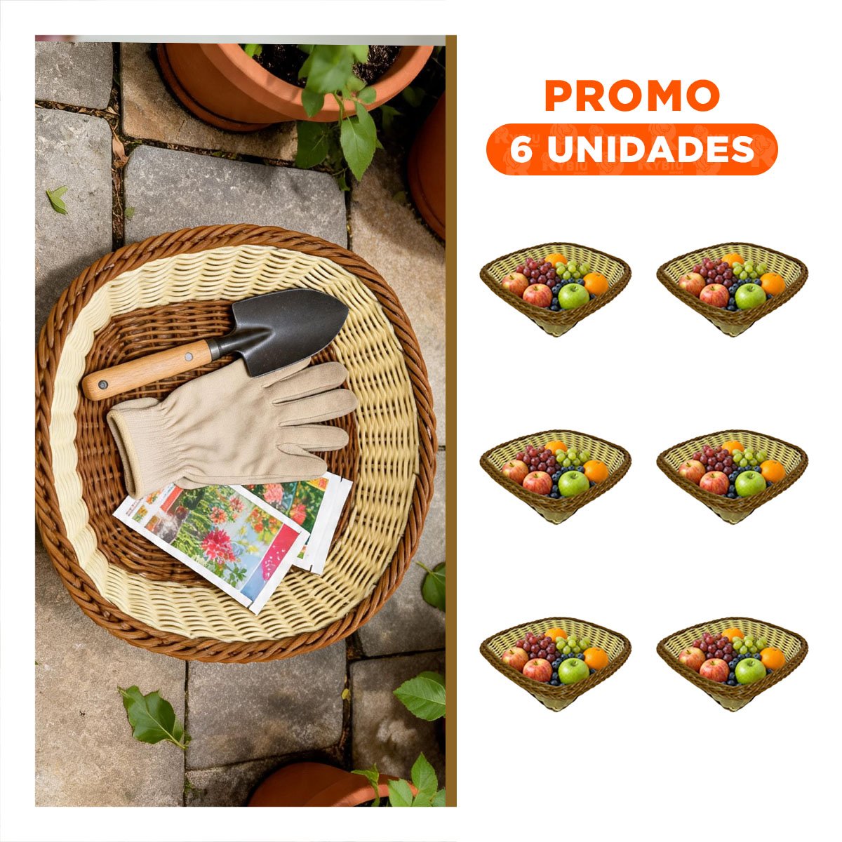 PACK6 CANASTILLA DE ALMACENAMIENTO CUADRADA MOSTAZA Y MARRON 24X8CM YREGALO STICKER - 1