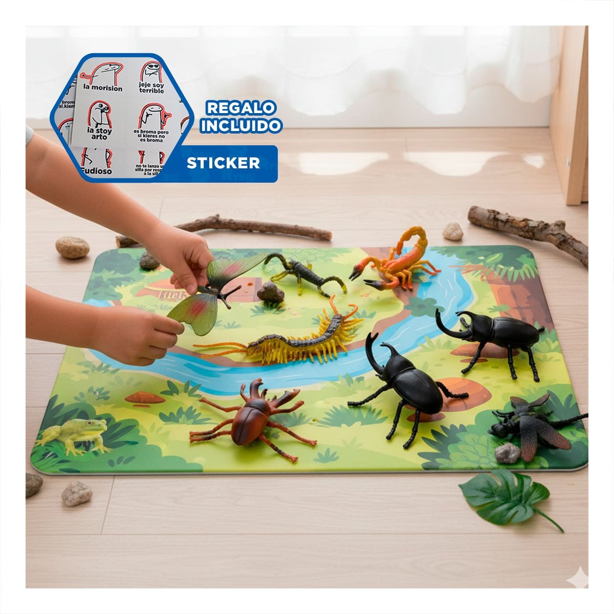 ESTUCHE INFANTIL DE ANIMALES INSECTOS 6 PZS MULTICOLOR PARA JUEGOS CREATIVOS Y REGALO STICKER - 1