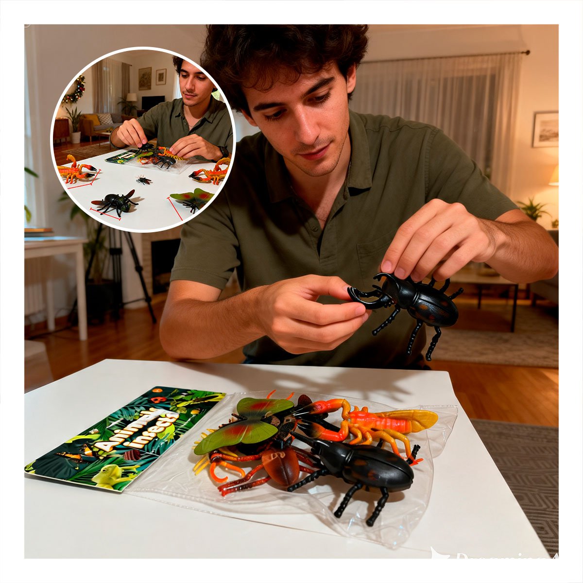 ESTUCHE INFANTIL DE ANIMALES INSECTOS 6 PZS MULTICOLOR PARA JUEGOS CREATIVOS Y REGALO STICKER - 5