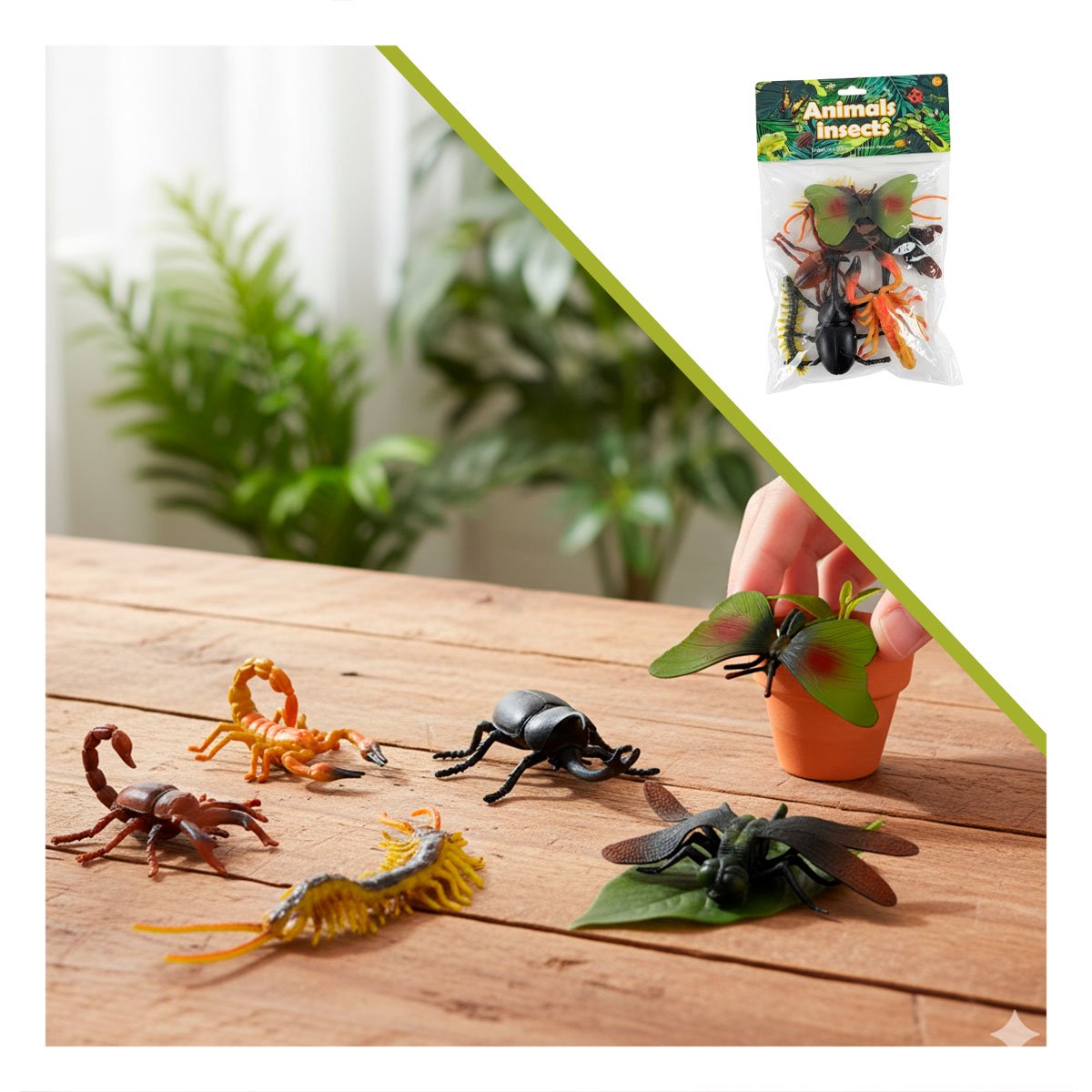 PACK6 BOLSA DE FIGURAS ANIMALES INSECTOS 6 PZS MULTICOLOR PARA NINOS EN CASA YREGALO STICKER - 2