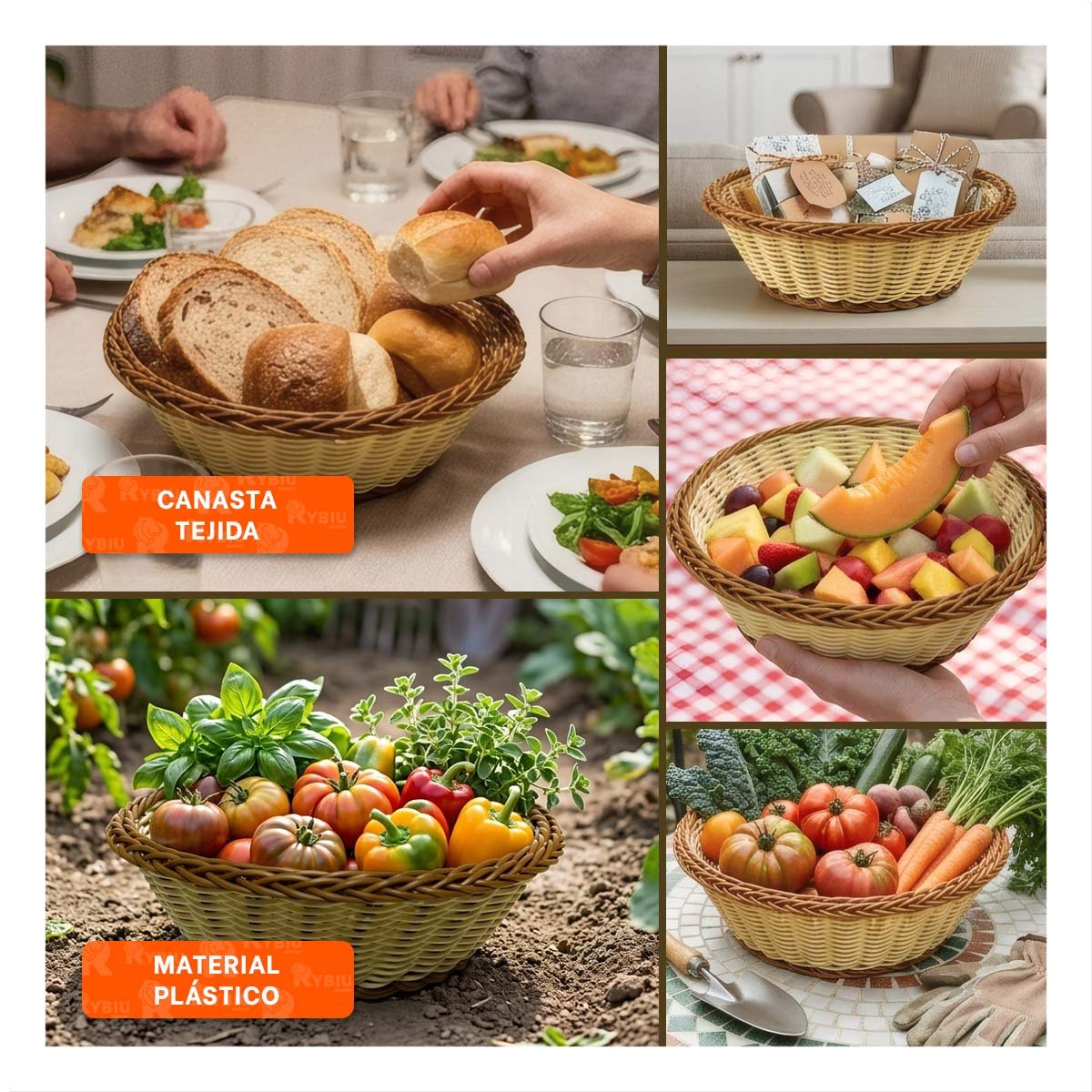 PACK6 CESTA MULTIUSO TEJIDA COLOR MOSTAZA Y MARRON TEJIDOS ABIERTOS 25X8CM YPAPEL REGALO - 3