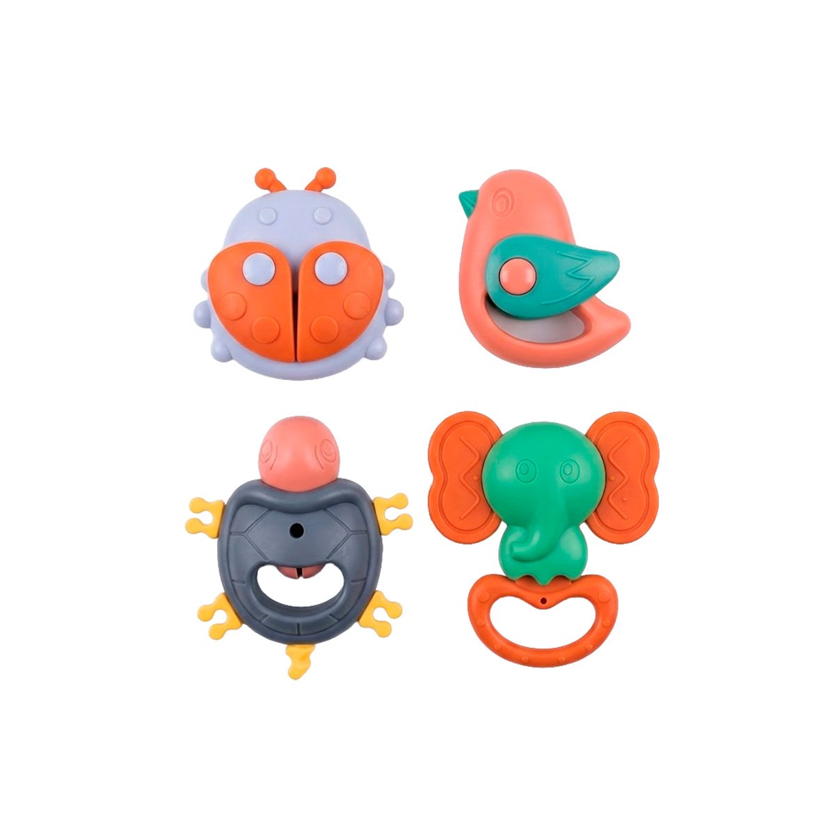 CASCABELES INFANTILES MULTICOLOR CON SONIDO PARA BEBE 4 PIEZAS Y PAPEL REGALO - 1