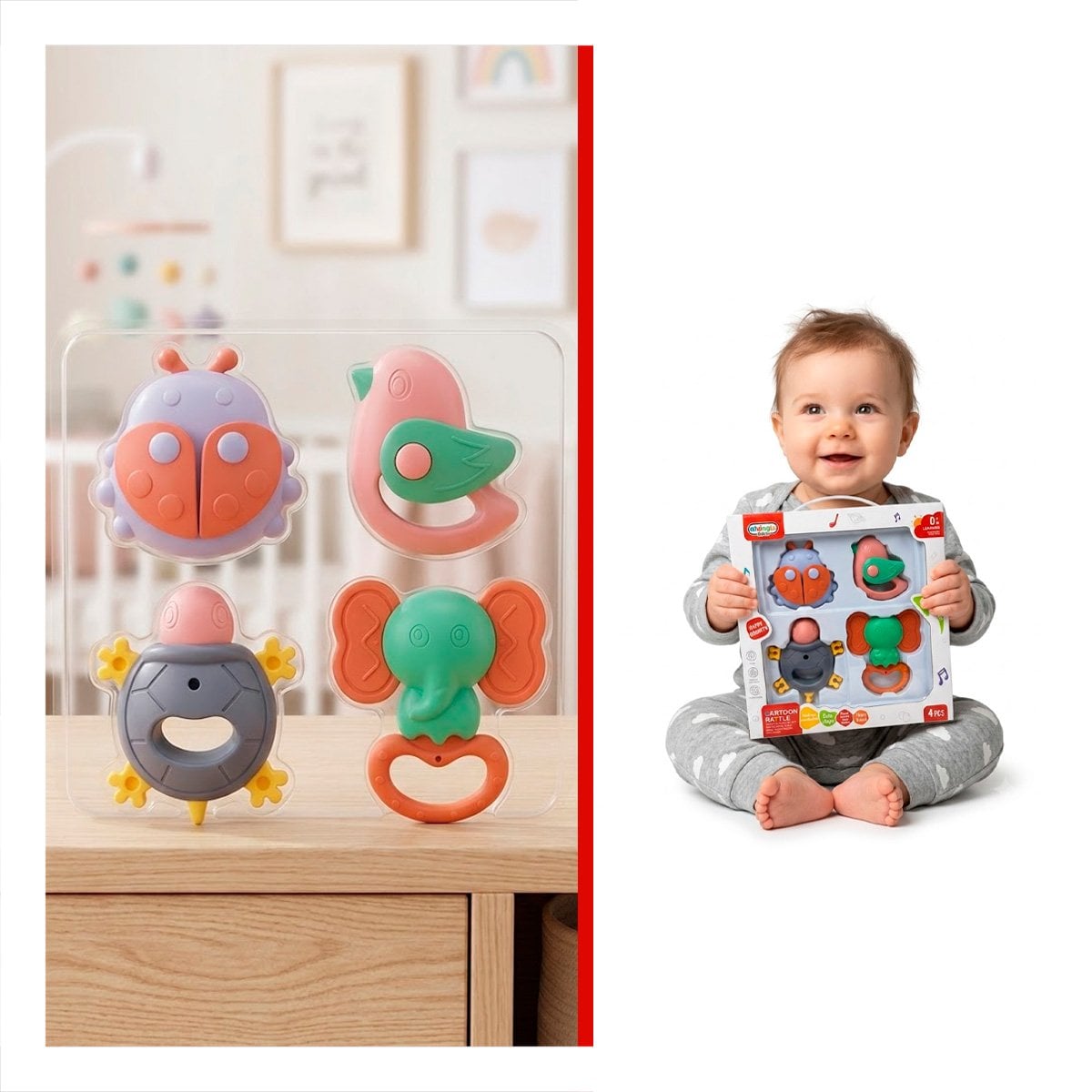 SONAJAS CON SONIDO MULTICOLOR PARA BEBE 4 PIEZAS Y JUEGO INFANTIL - 3