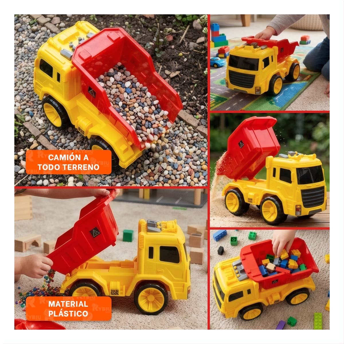CAMION VOLQUETE PARA JUEGO EN ARENA 32X16,5X20 CM ROJO Y AMARILLO INFANTIL - 5