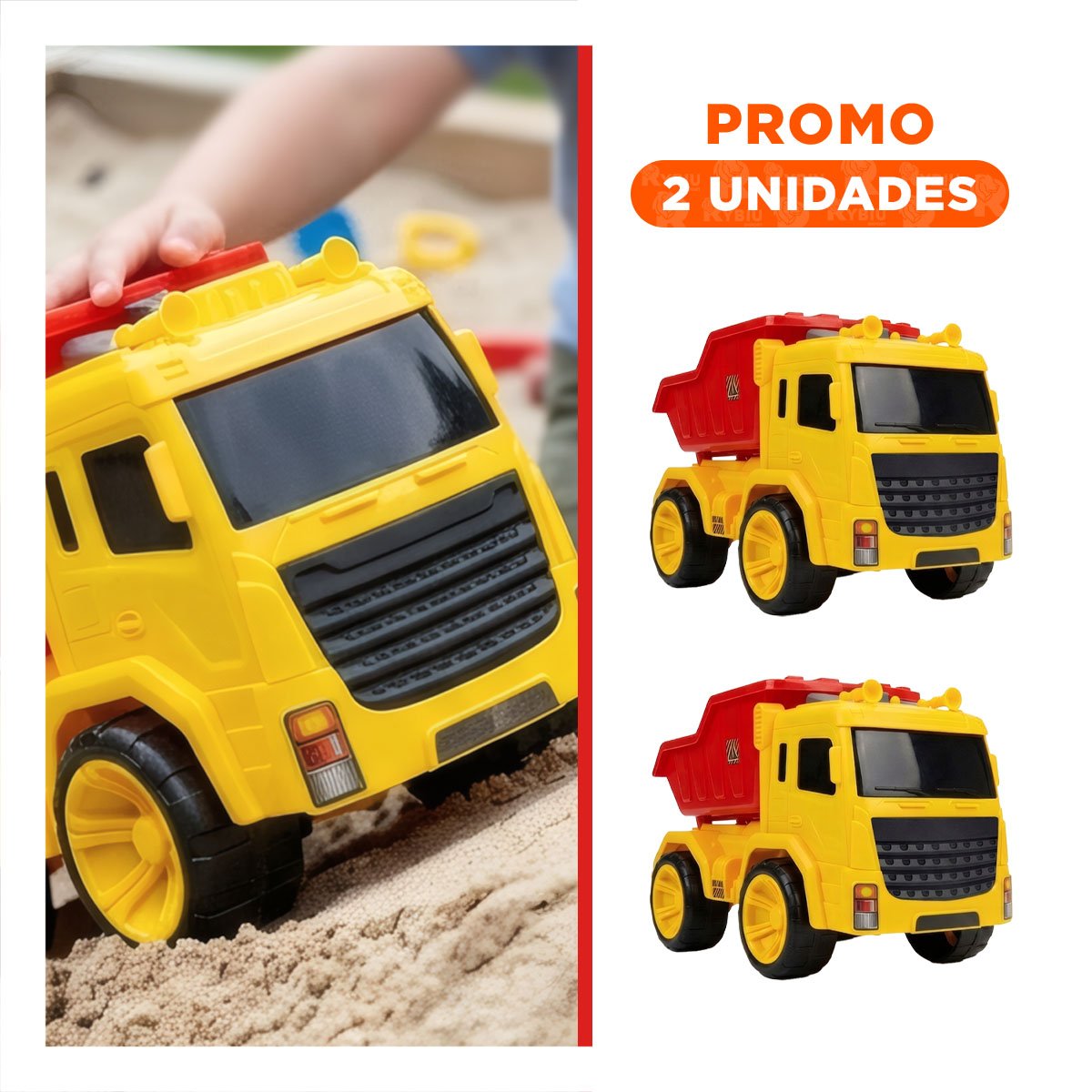 PACK2 VEHICULO DE EXCAVACION VOLQUETE 32X16,5X20 CM ROJO Y AMARILLO INFANTIL - 1