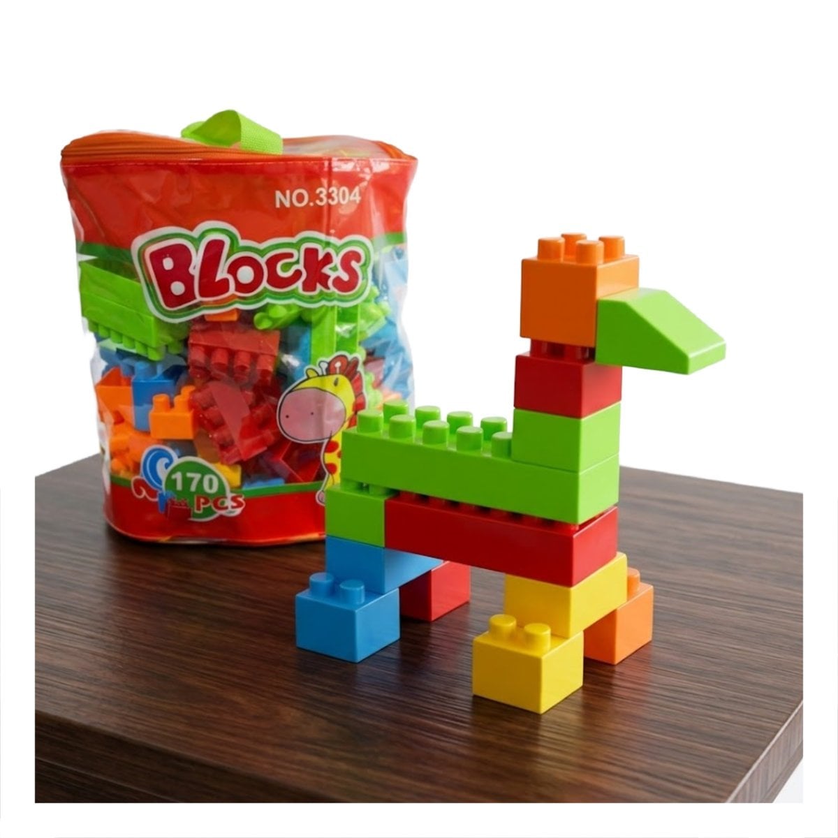 BLOQUES DE CONSTRUCCION INFANTIL 170 PIEZAS CON BOLSA MULTICOLOR NARANJA RECREATIVOS Y STICKY - 3