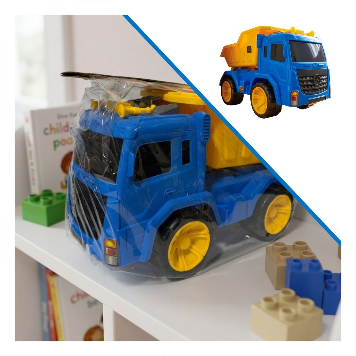 PACK4 VEHICULO DE TRANSPORTE VOLQUETE 32X16,5X20 CM AZUL Y AMARILLO PARA CASA YPAPEL REGALO - 3