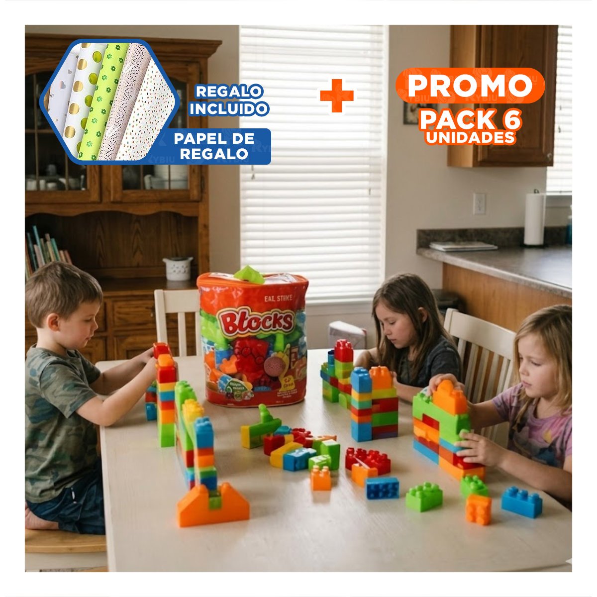 PACK6 BLOQUES DE ENSAMBLE DIDACTICO 170 PIEZAS CON BOLSA MULTICOLOR ESCOLAR YPAPEL REGALO - 1