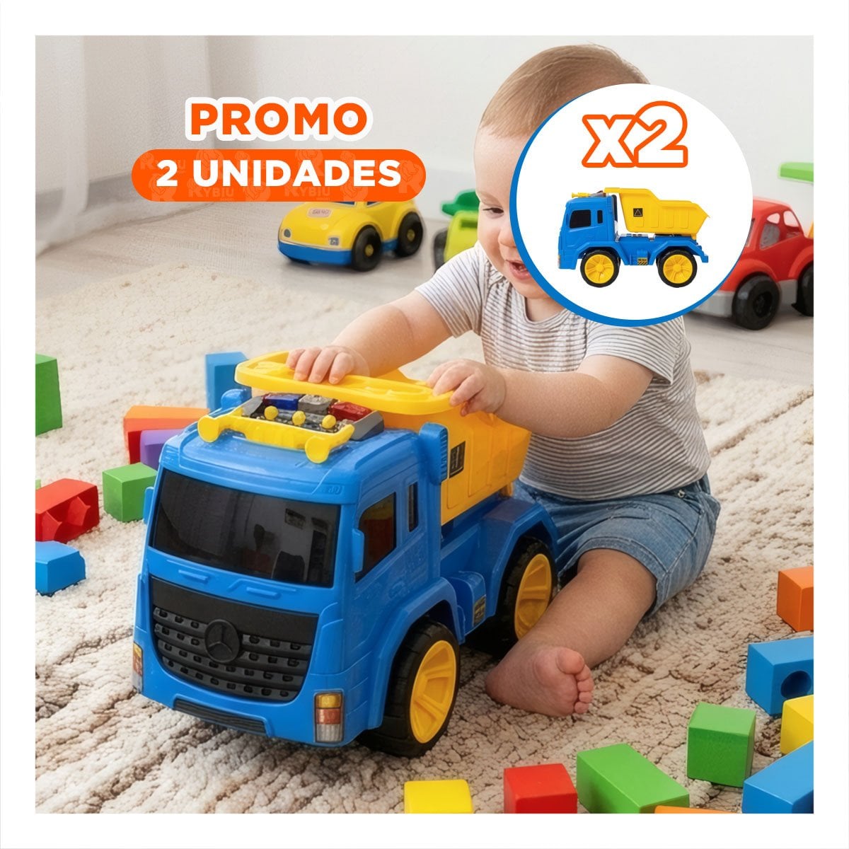 PACK2 TRANSPORTADOR DE OBRA 32X16,5X20 CM AZUL Y AMARILLO PARA ACTIVIDADES YREGALO STICKER - 1