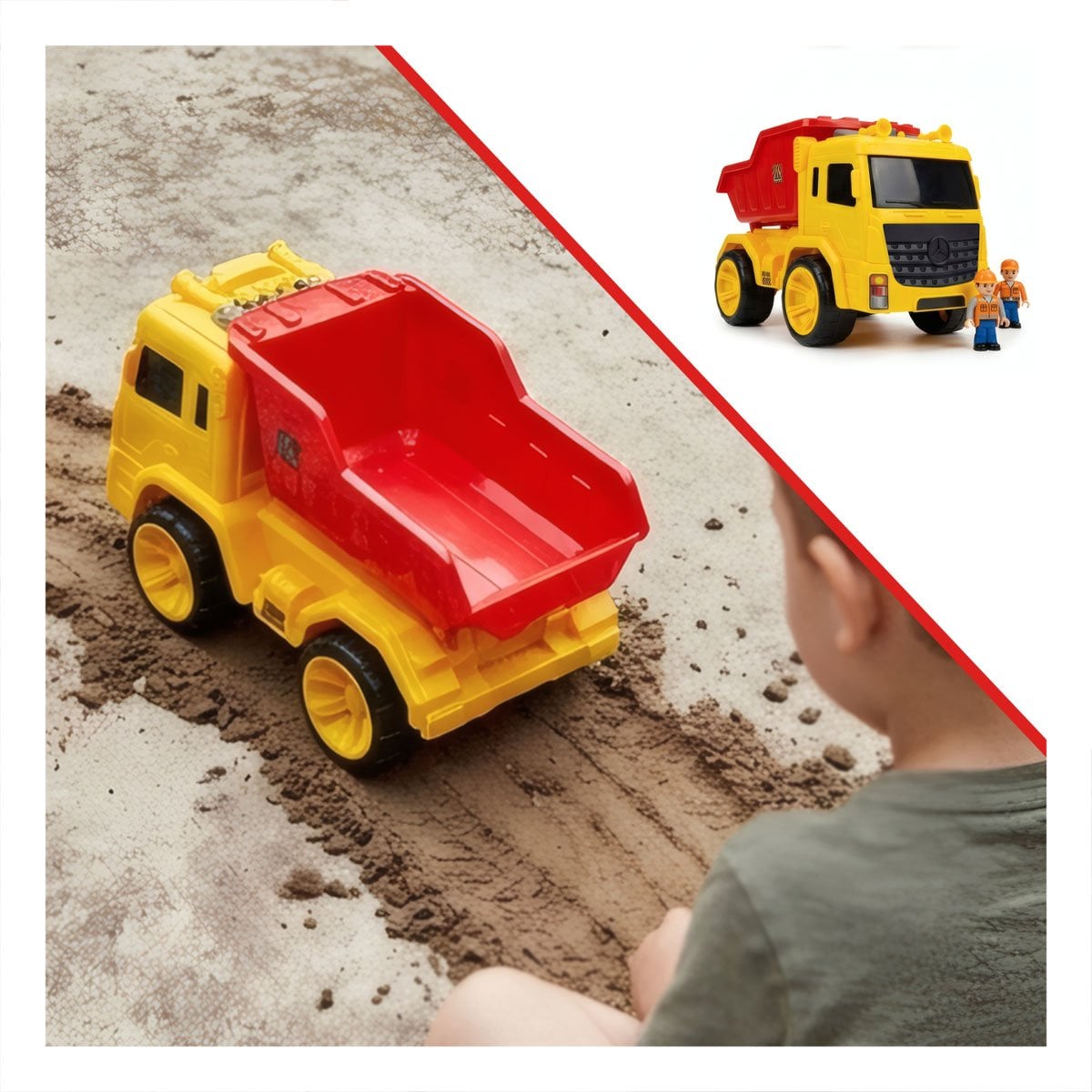 JUGUETE CAMION VOLQUETE 32X16,5X20 CM ROJO Y AMARILLO PARA DIVERSION DIARIA Y REGALO STICKER - 3
